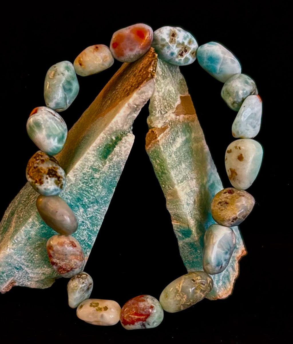 Larimar Nugget Stretch Bracelet – Small Wrist Fit | Natural Larimar Stone Bracelet | Ocean Energy Healing Jewelry | | Wiccan Center