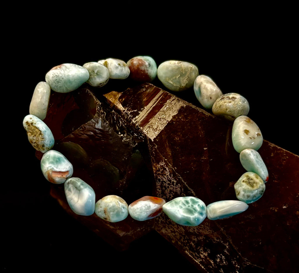 Larimar Nugget Stretch Bracelet – Small Wrist Fit | Natural Larimar Stone Bracelet | Ocean Energy Healing Jewelry | | Wiccan Center