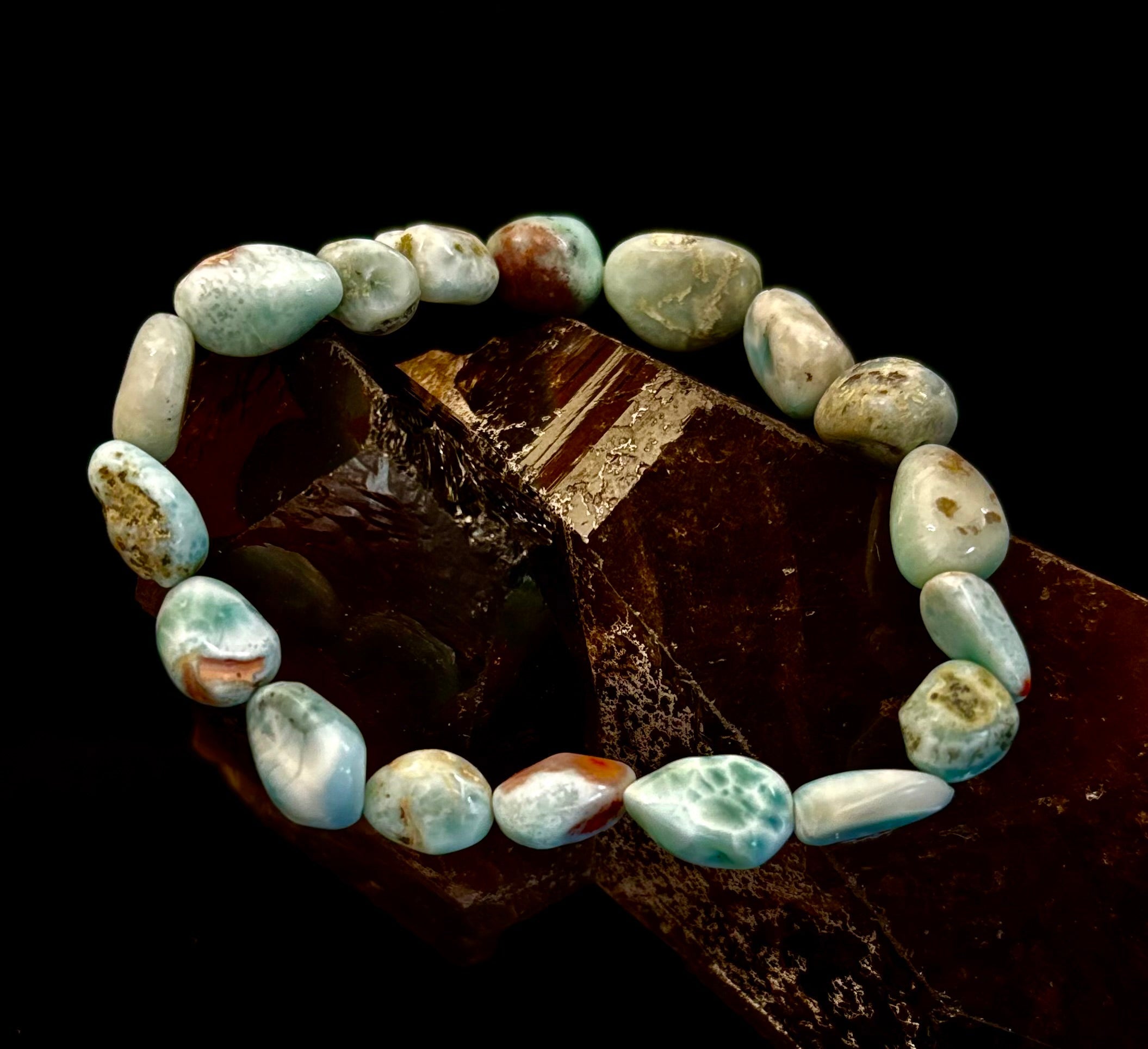 Larimar Nugget Stretch Bracelet – Small Wrist Fit | Natural Larimar Stone Bracelet | Ocean Energy Healing Jewelry | | Wiccan Center