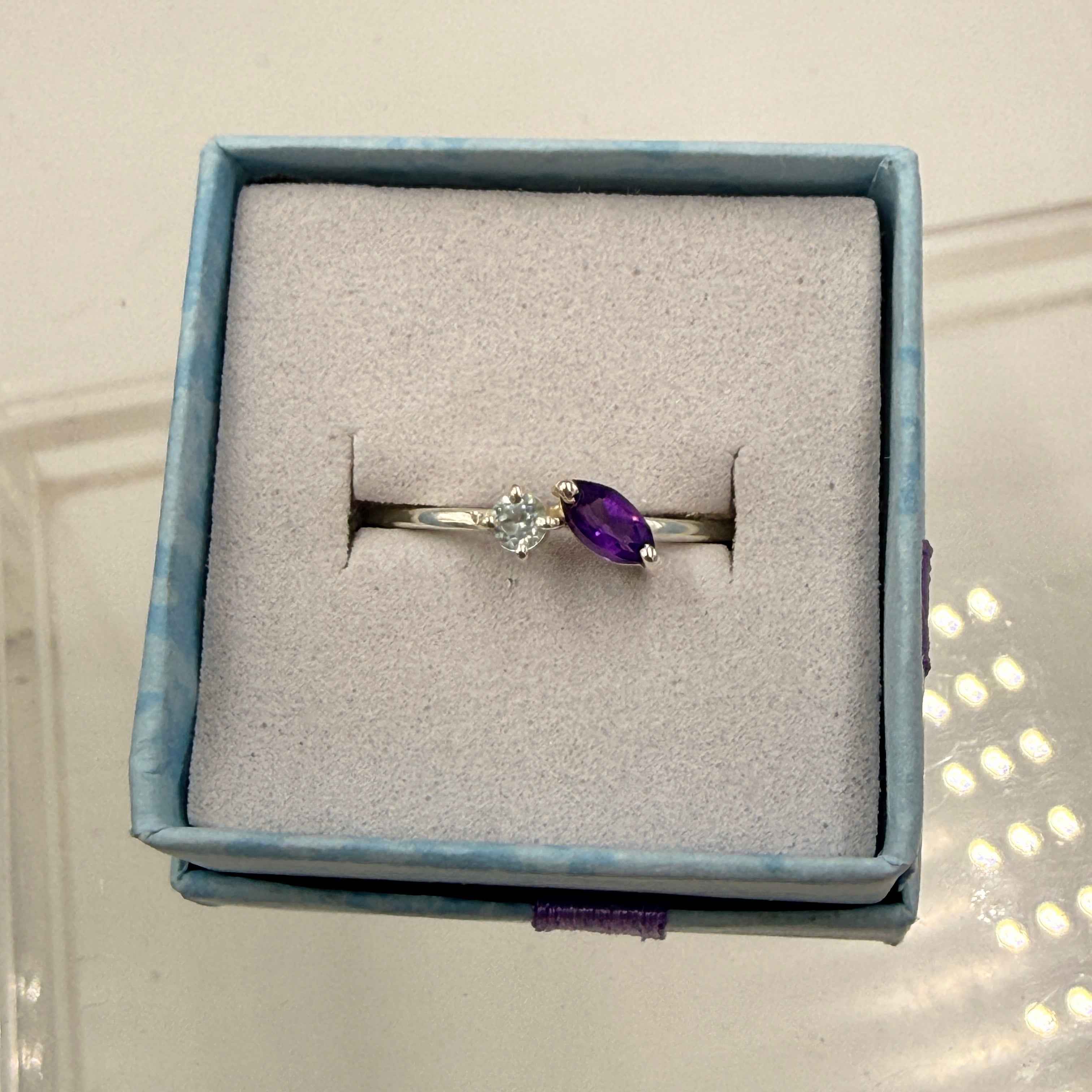 Sterling Silver Aquamarine & Amethyst Ring - Size 9 - Calming, Spiritual & Healing | Rings | Wiccan Center