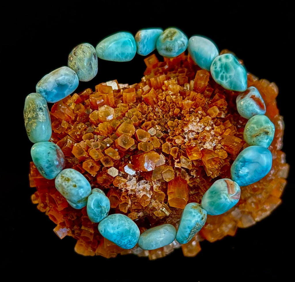 Larimar Nugget Stretch Bracelet – Small Wrist Fit | Natural Larimar Stone Bracelet | Ocean Energy Healing Jewelry | | Wiccan Center