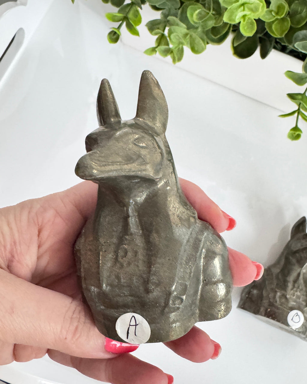 Pyrite Anubis 4” XL Bust, Egyptian Dog Carving