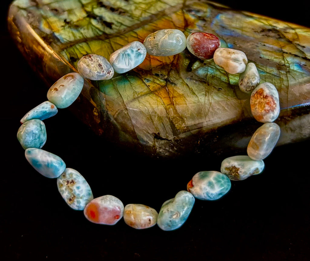 Larimar Nugget Stretch Bracelet – Small Wrist Fit | Natural Larimar Stone Bracelet | Ocean Energy Healing Jewelry | | Wiccan Center
