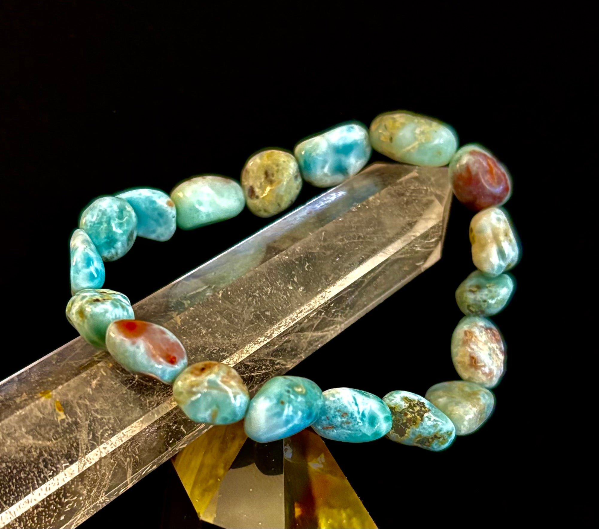 Larimar Nugget Stretch Bracelet – Small Wrist Fit | Natural Larimar Stone Bracelet | Ocean Energy Healing Jewelry | | Wiccan Center