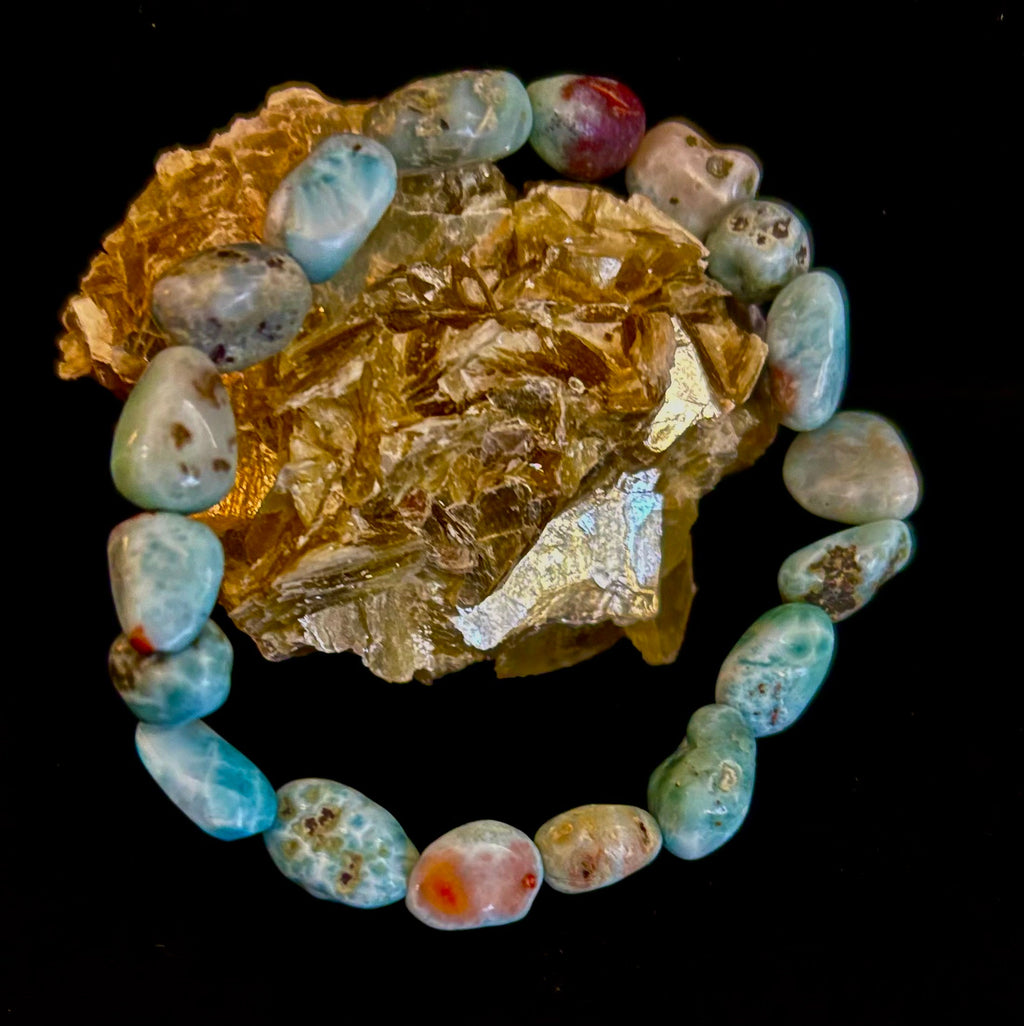 Larimar Nugget Stretch Bracelet – Small Wrist Fit | Natural Larimar Stone Bracelet | Ocean Energy Healing Jewelry | | Wiccan Center