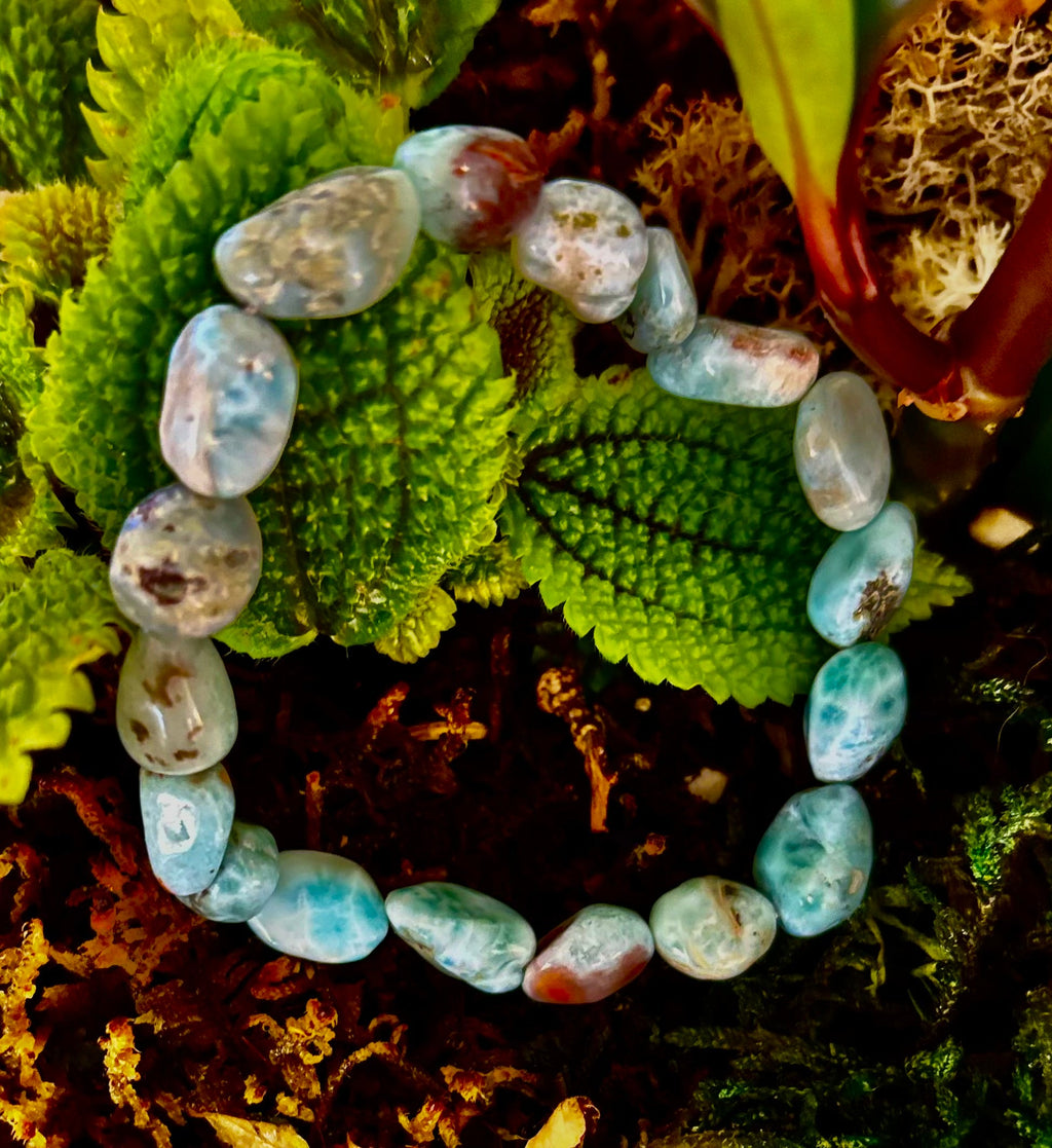 Larimar Nugget Stretch Bracelet – Small Wrist Fit | Natural Larimar Stone Bracelet | Ocean Energy Healing Jewelry | | Wiccan Center
