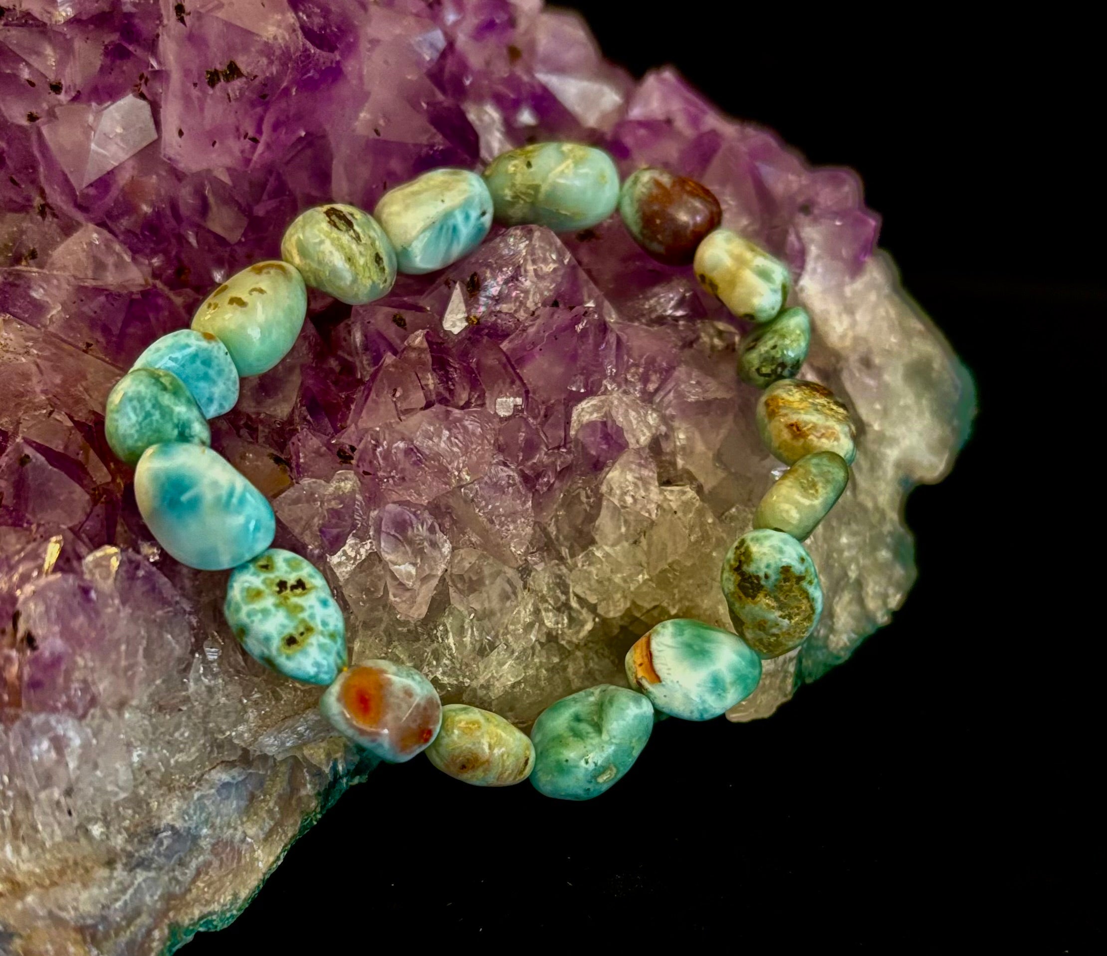 Larimar Nugget Stretch Bracelet – Small Wrist Fit | Natural Larimar Stone Bracelet | Ocean Energy Healing Jewelry | | Wiccan Center