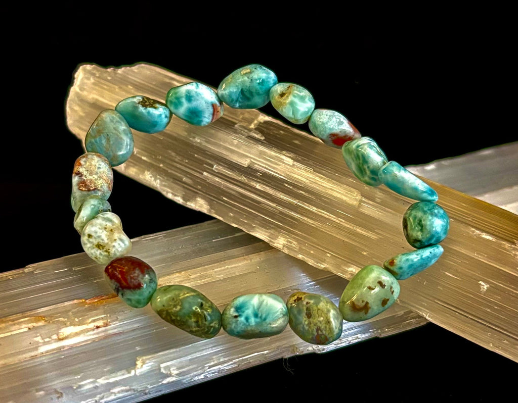 Larimar Nugget Stretch Bracelet – Small Wrist Fit | Natural Larimar Stone Bracelet | Ocean Energy Healing Jewelry | | Wiccan Center