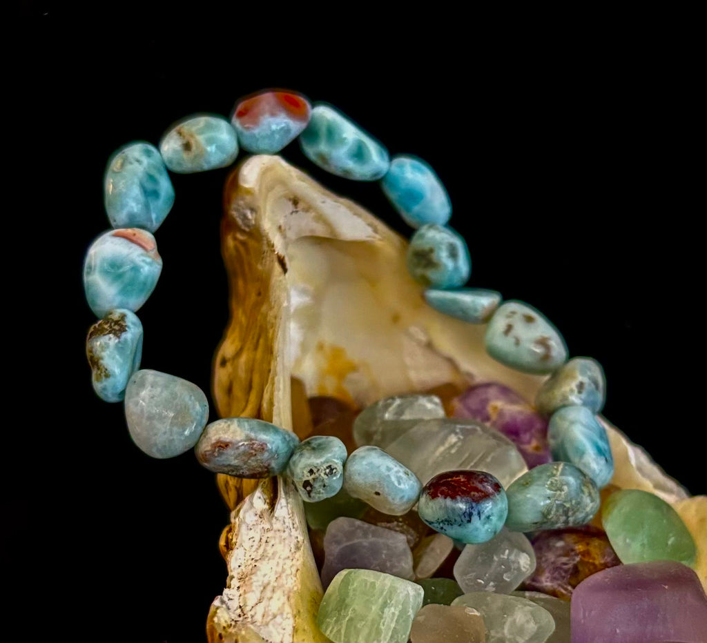 Larimar Nugget Stretch Bracelet – Small Wrist Fit | Natural Larimar Stone Bracelet | Ocean Energy Healing Jewelry | | Wiccan Center
