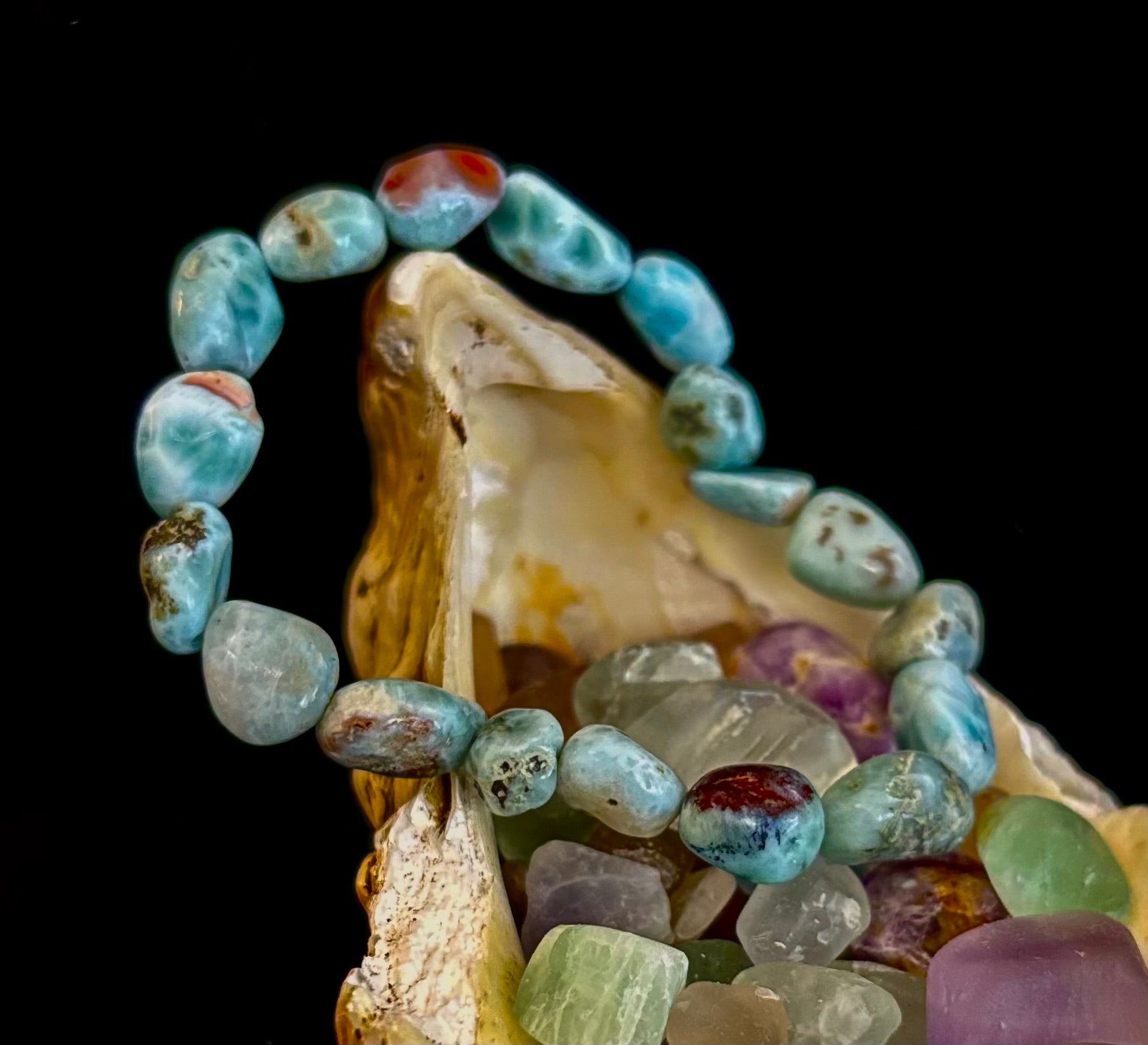 Larimar Nugget Stretch Bracelet – Small Wrist Fit | Natural Larimar Stone Bracelet | Ocean Energy Healing Jewelry | | Wiccan Center