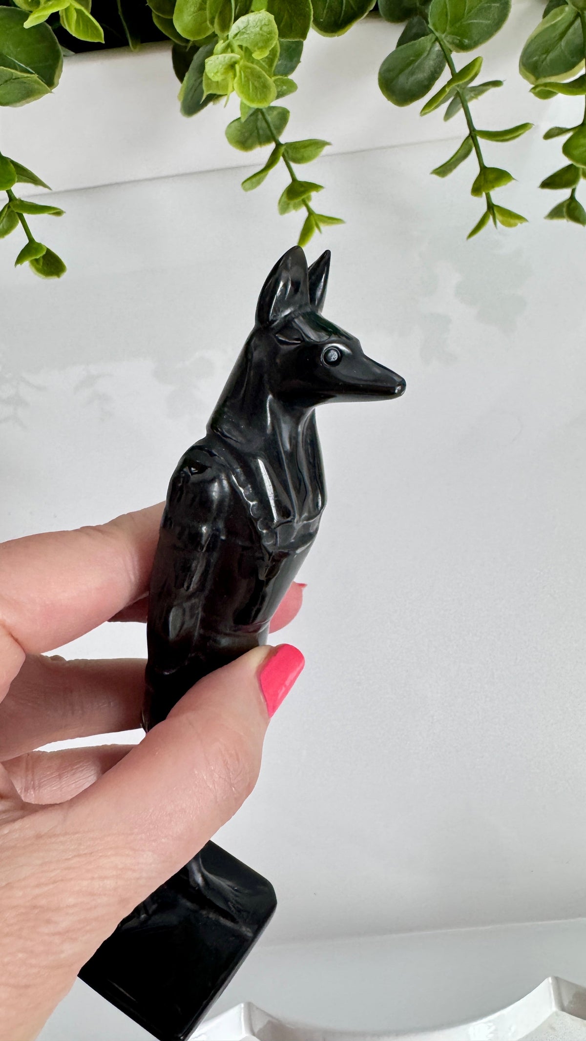 Obsidian Anubis Full Body Statue, 6” Large Egyptian Dog Deity Carving