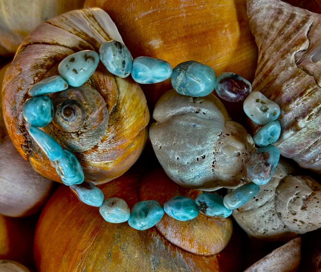 Larimar Nugget Stretch Bracelet – Small Wrist Fit | Natural Larimar Stone Bracelet | Ocean Energy Healing Jewelry | | Wiccan Center