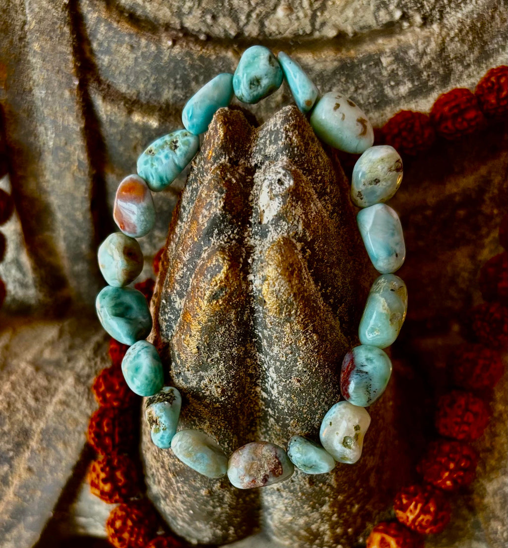Larimar Nugget Stretch Bracelet – Small Wrist Fit | Natural Larimar Stone Bracelet | Ocean Energy Healing Jewelry | | Wiccan Center
