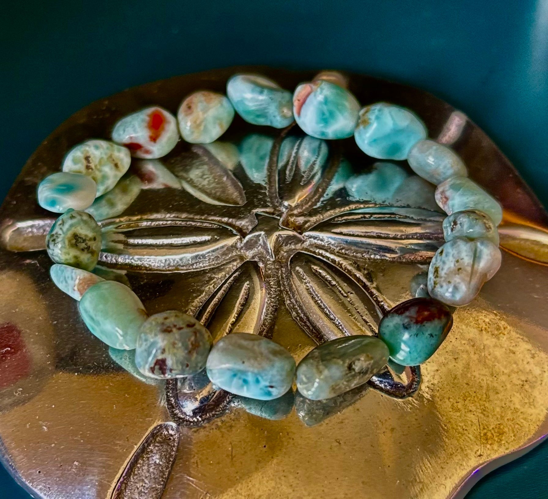 Larimar Nugget Stretch Bracelet – Small Wrist Fit | Natural Larimar Stone Bracelet | Ocean Energy Healing Jewelry | | Wiccan Center