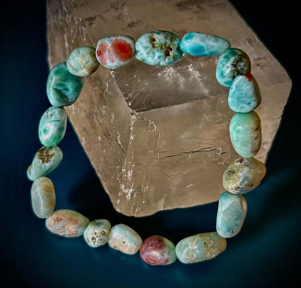 Larimar Nugget Stretch Bracelet – Small Wrist Fit | Natural Larimar Stone Bracelet | Ocean Energy Healing Jewelry | | Wiccan Center