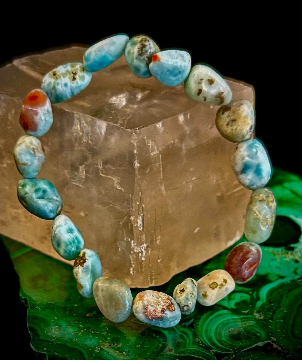 Larimar Nugget Stretch Bracelet – Small Wrist Fit | Natural Larimar Stone Bracelet | Ocean Energy Healing Jewelry | | Wiccan Center