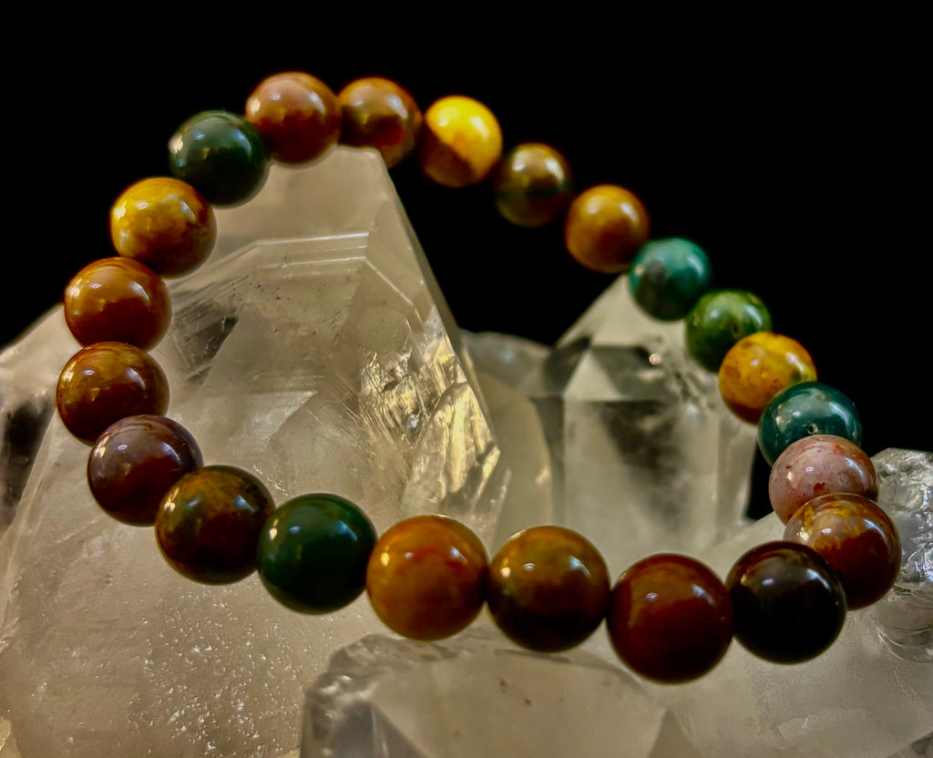 Ocean Jasper Bracelet – 8mm Natural Stone Beads | Medium Wrist Fit | Healing Crystal Jewelry for Joy & Balance | | Wiccan Center