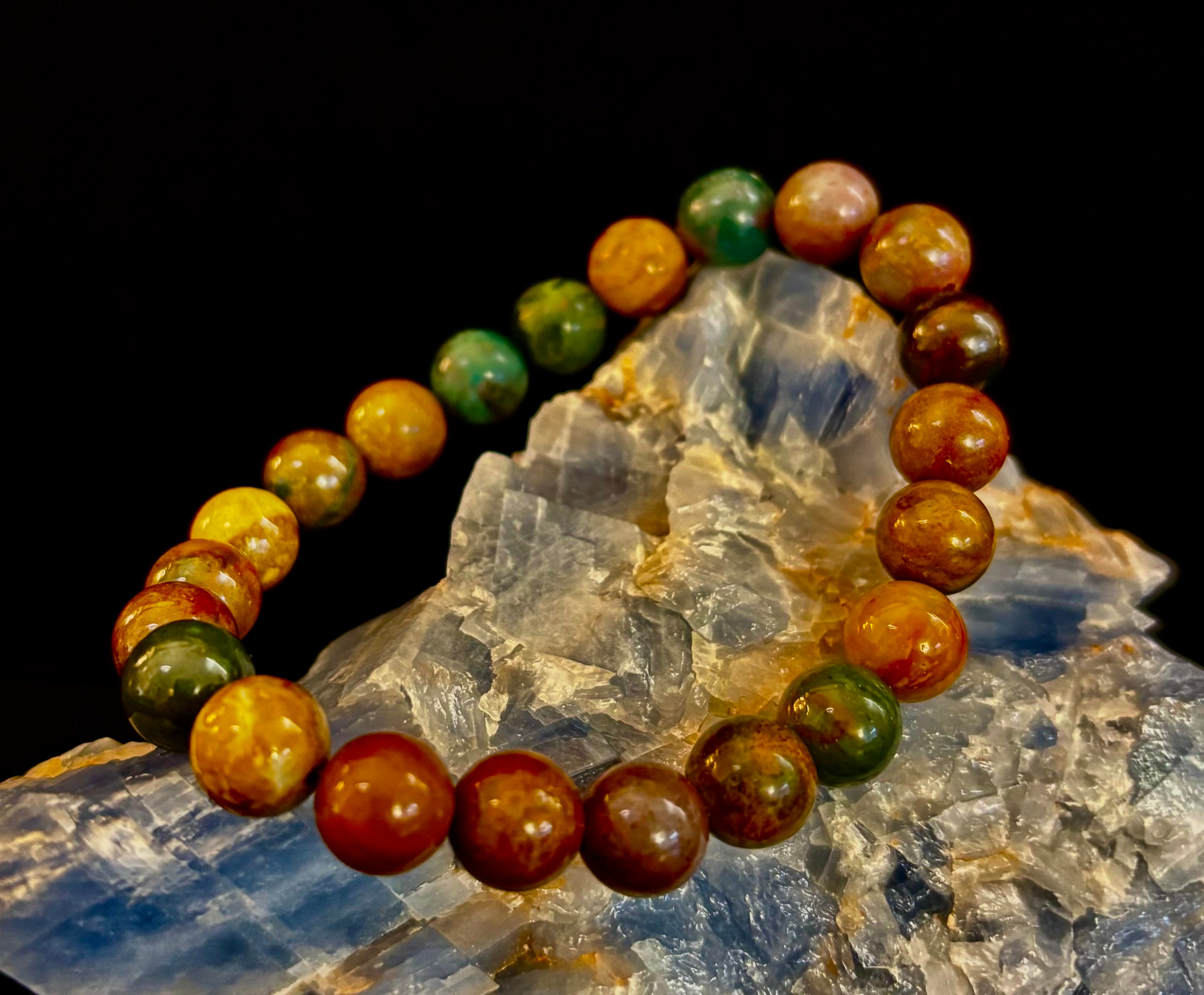 Ocean Jasper Bracelet – 8mm Natural Stone Beads | Medium Wrist Fit | Healing Crystal Jewelry for Joy & Balance | | Wiccan Center