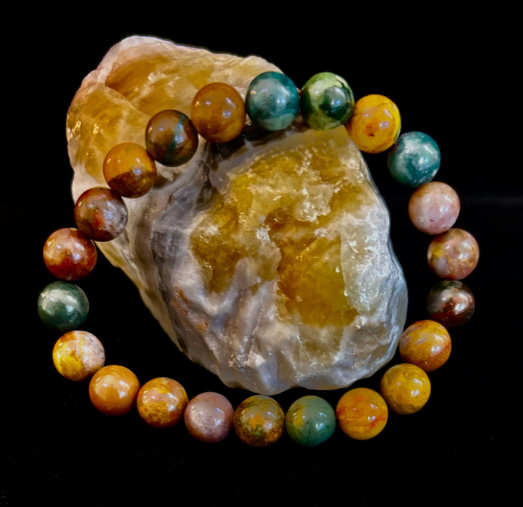Ocean Jasper Bracelet – 8mm Natural Stone Beads | Medium Wrist Fit | Healing Crystal Jewelry for Joy & Balance | | Wiccan Center