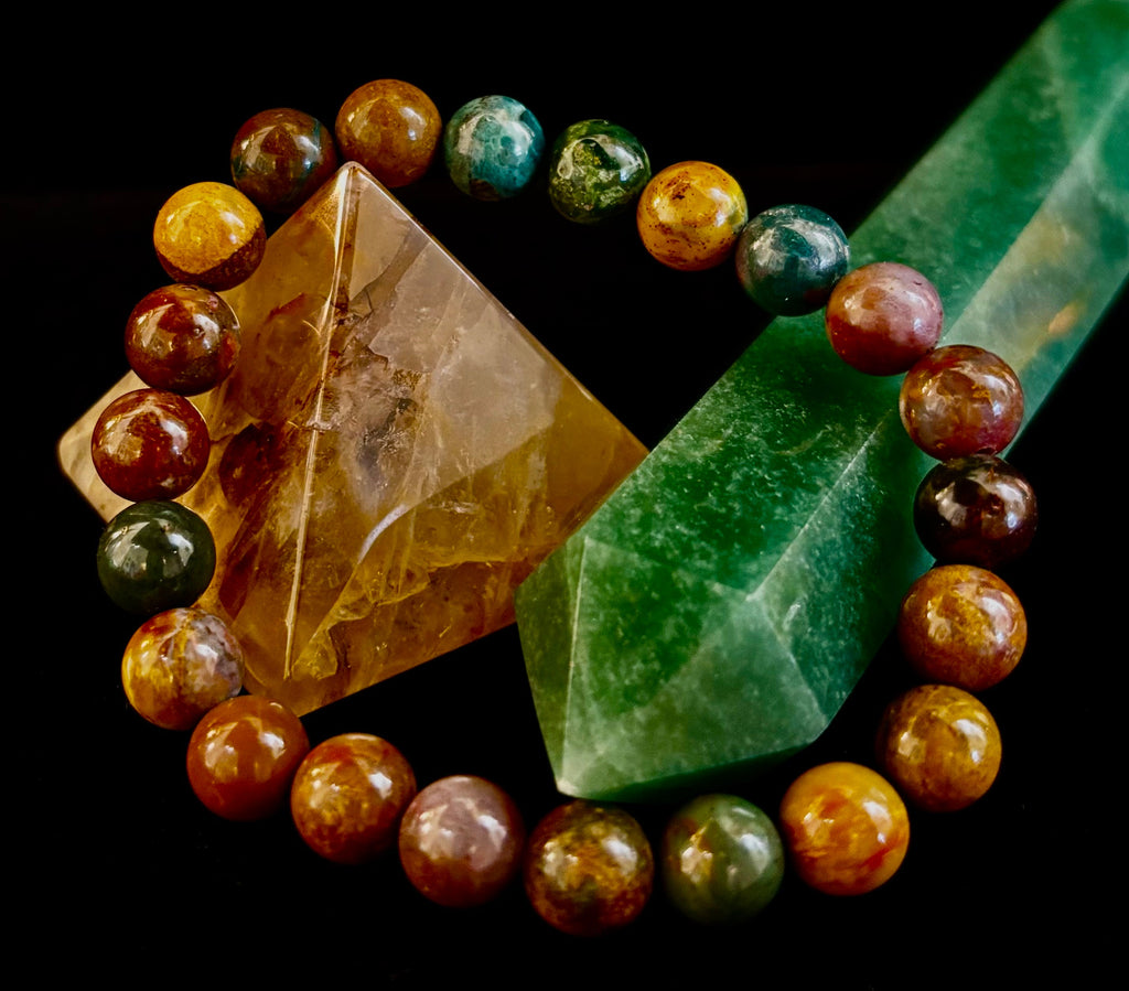 Ocean Jasper Bracelet – 8mm Natural Stone Beads | Medium Wrist Fit | Healing Crystal Jewelry for Joy & Balance | | Wiccan Center