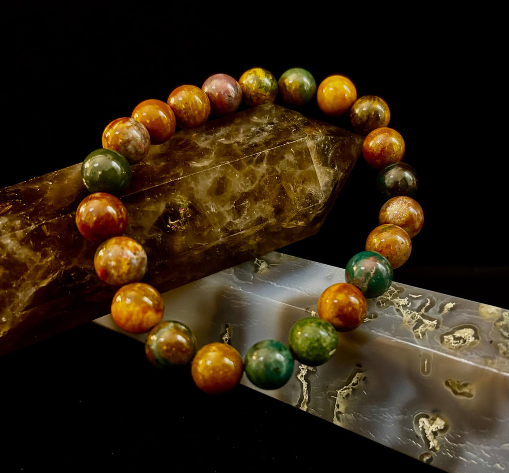 Ocean Jasper Bracelet – 8mm Natural Stone Beads | Medium Wrist Fit | Healing Crystal Jewelry for Joy & Balance | | Wiccan Center