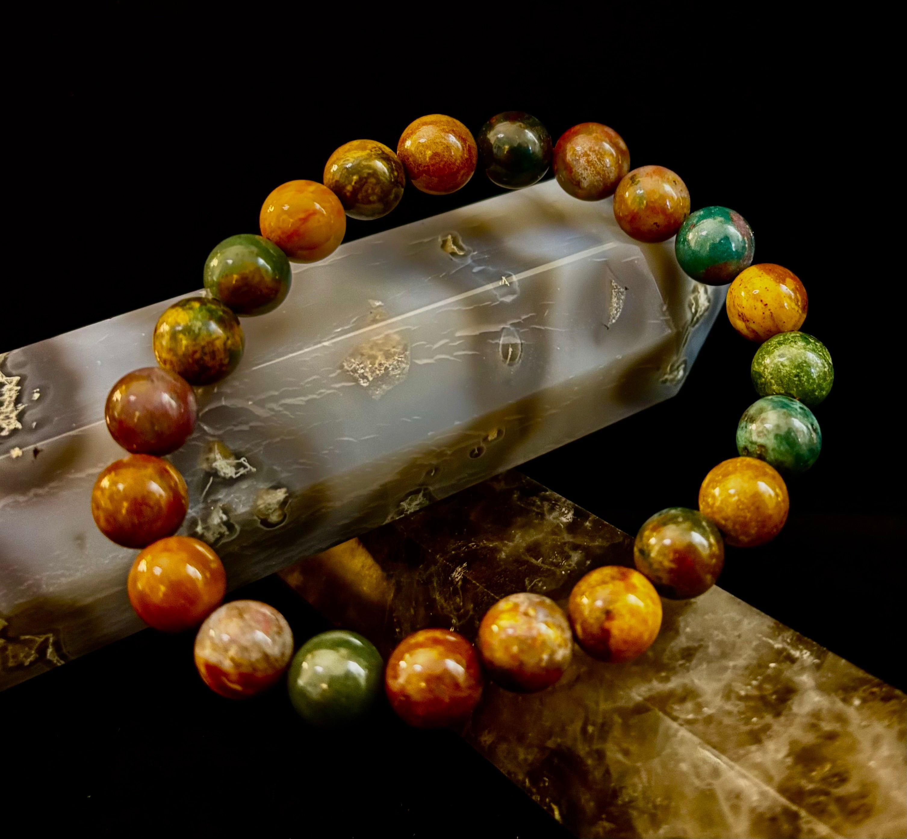 Ocean Jasper Bracelet – 8mm Natural Stone Beads | Medium Wrist Fit | Healing Crystal Jewelry for Joy & Balance | | Wiccan Center