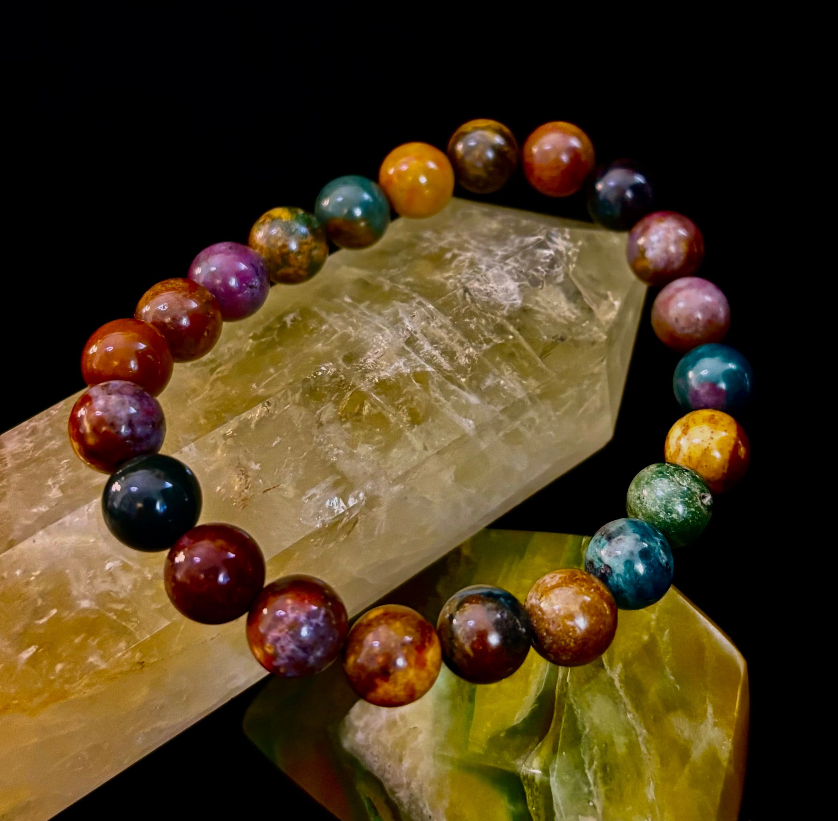 Ocean Jasper Bracelet – 8mm Natural Stone Beads | Medium Wrist Fit | Healing Crystal Jewelry for Joy & Balance | | Wiccan Center
