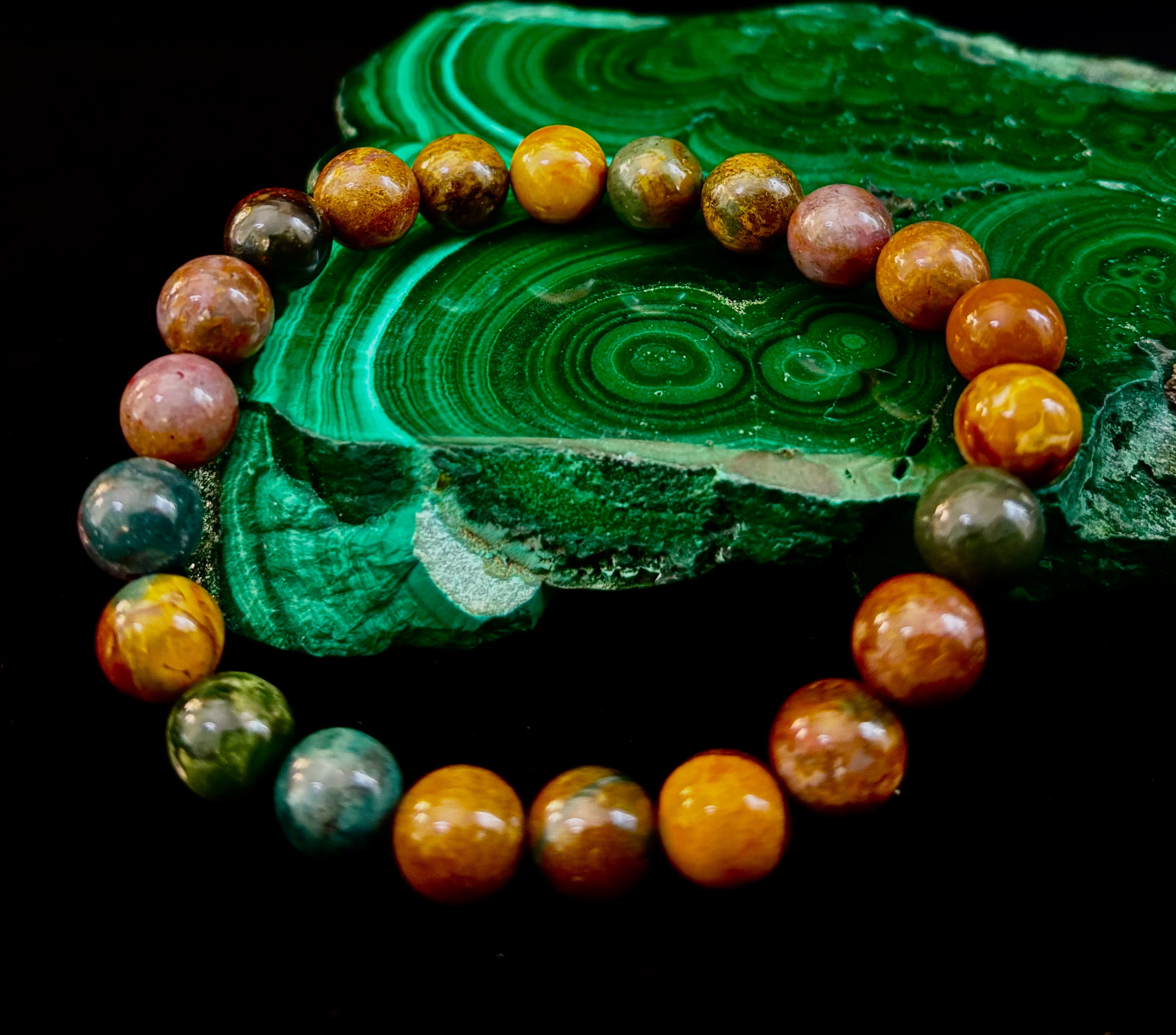 Ocean Jasper Bracelet – 8mm Natural Stone Beads | Medium Wrist Fit | Healing Crystal Jewelry for Joy & Balance | | Wiccan Center