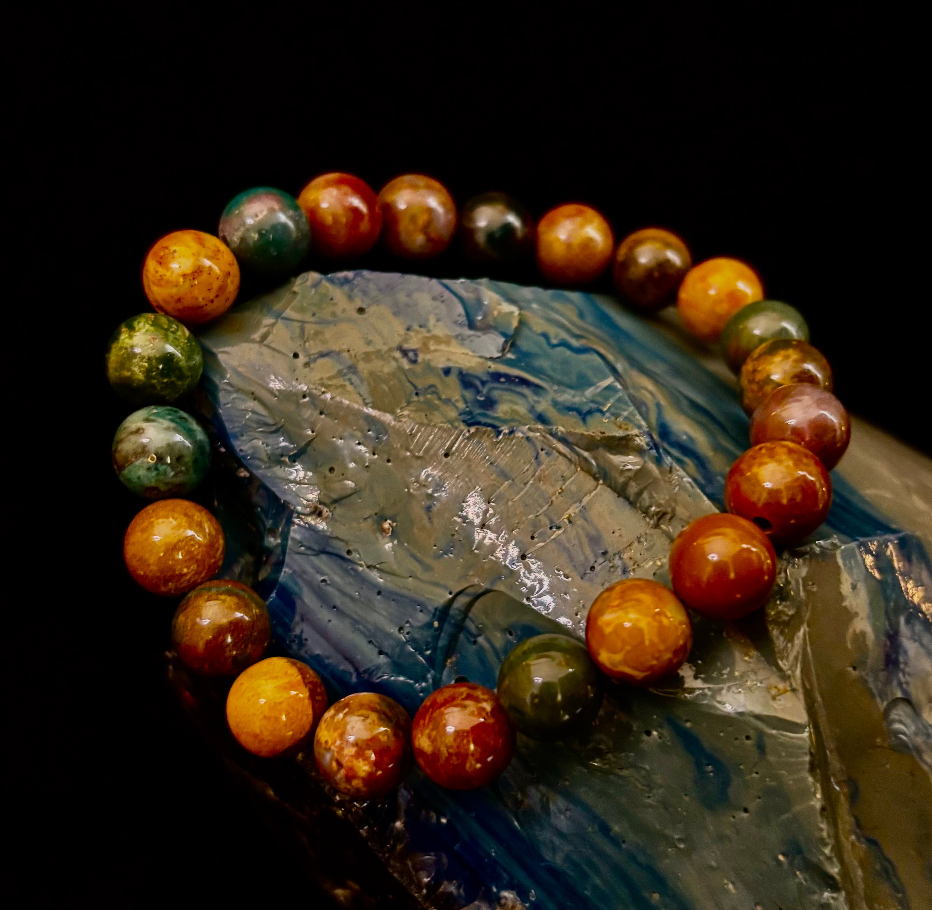 Ocean Jasper Bracelet – 8mm Natural Stone Beads | Medium Wrist Fit | Healing Crystal Jewelry for Joy & Balance | | Wiccan Center