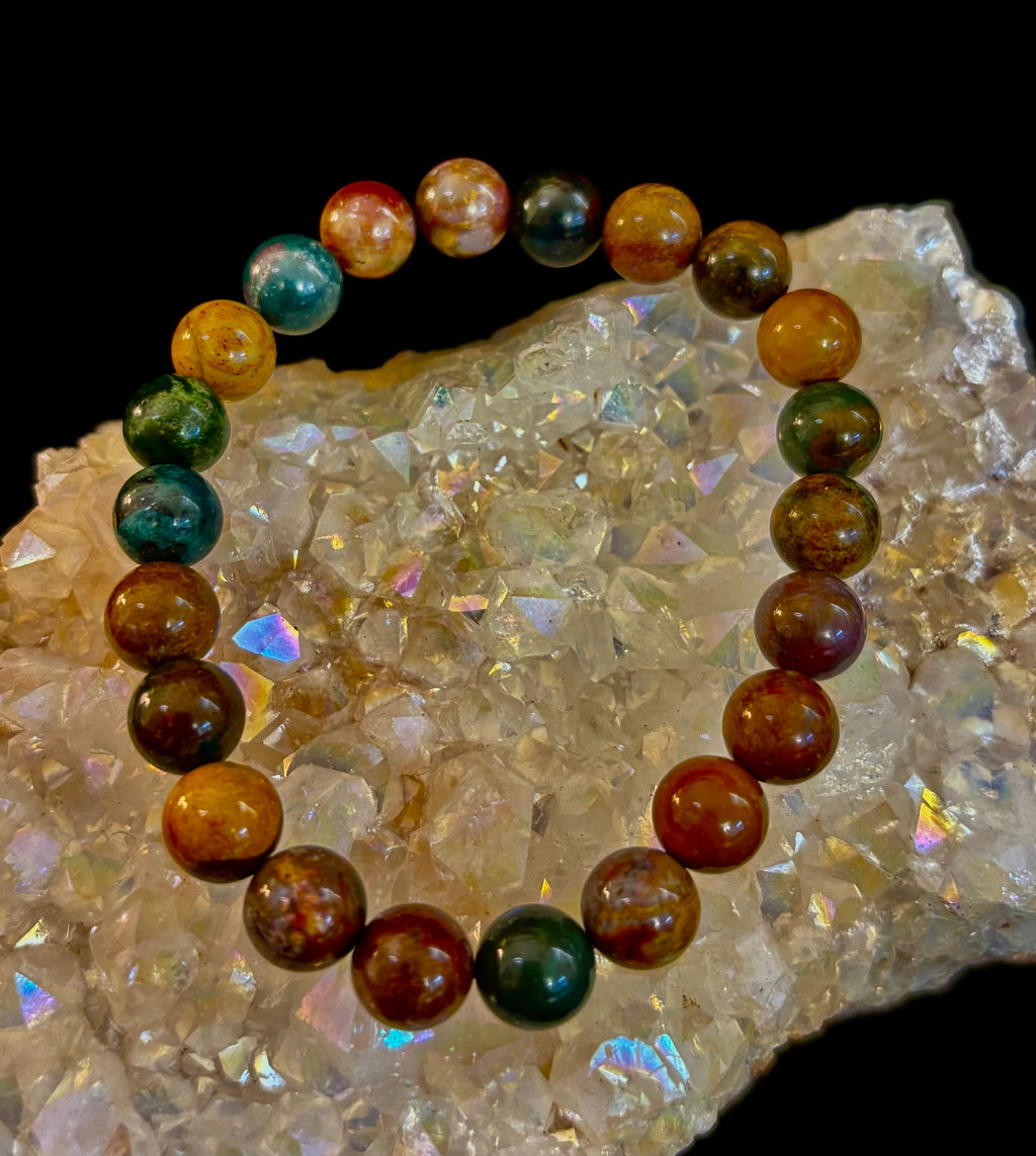 Ocean Jasper Bracelet – 8mm Natural Stone Beads | Medium Wrist Fit | Healing Crystal Jewelry for Joy & Balance | | Wiccan Center