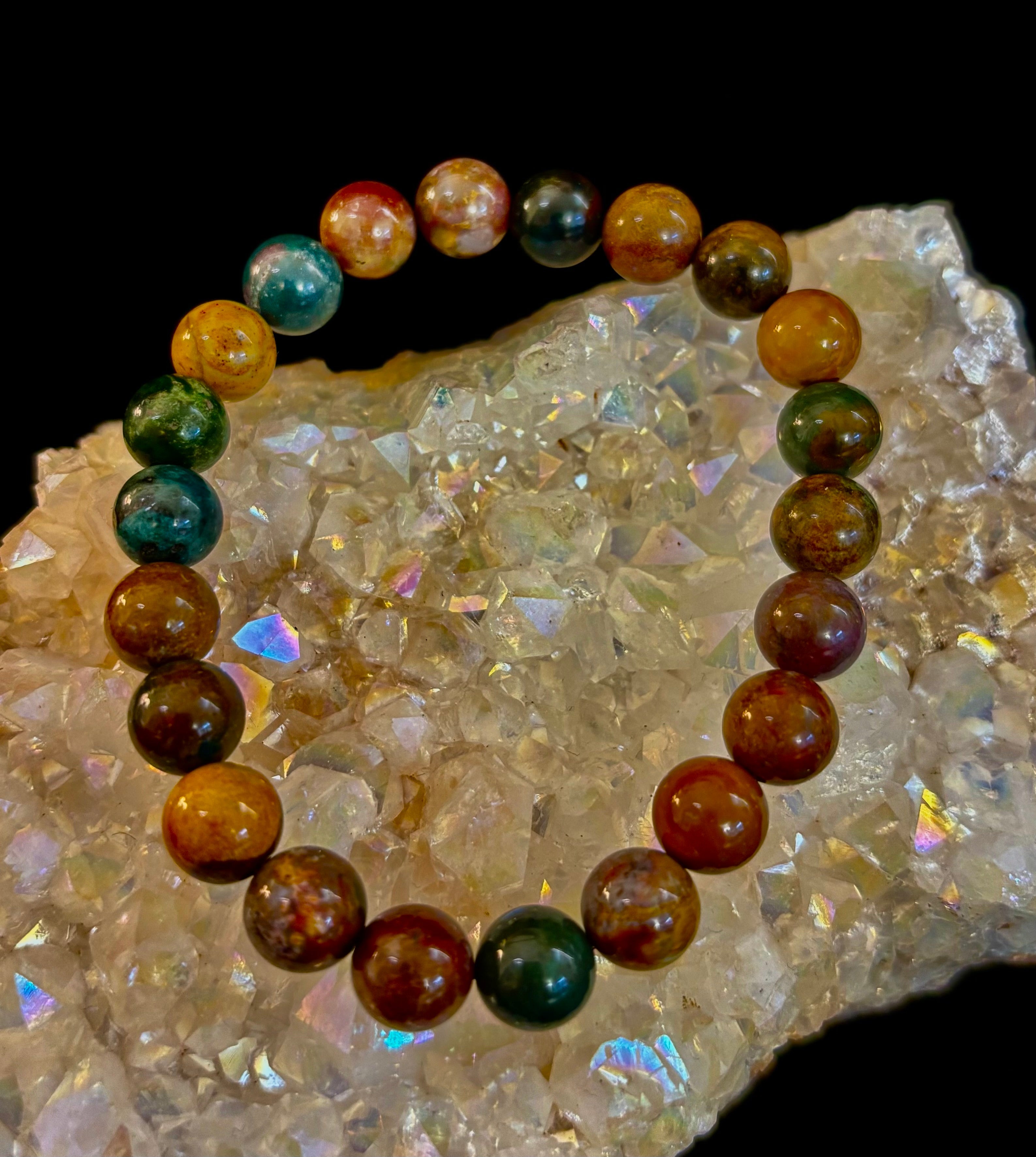 Ocean Jasper Bracelet – 8mm Natural Stone Beads | Medium Wrist Fit | Healing Crystal Jewelry for Joy & Balance | | Wiccan Center