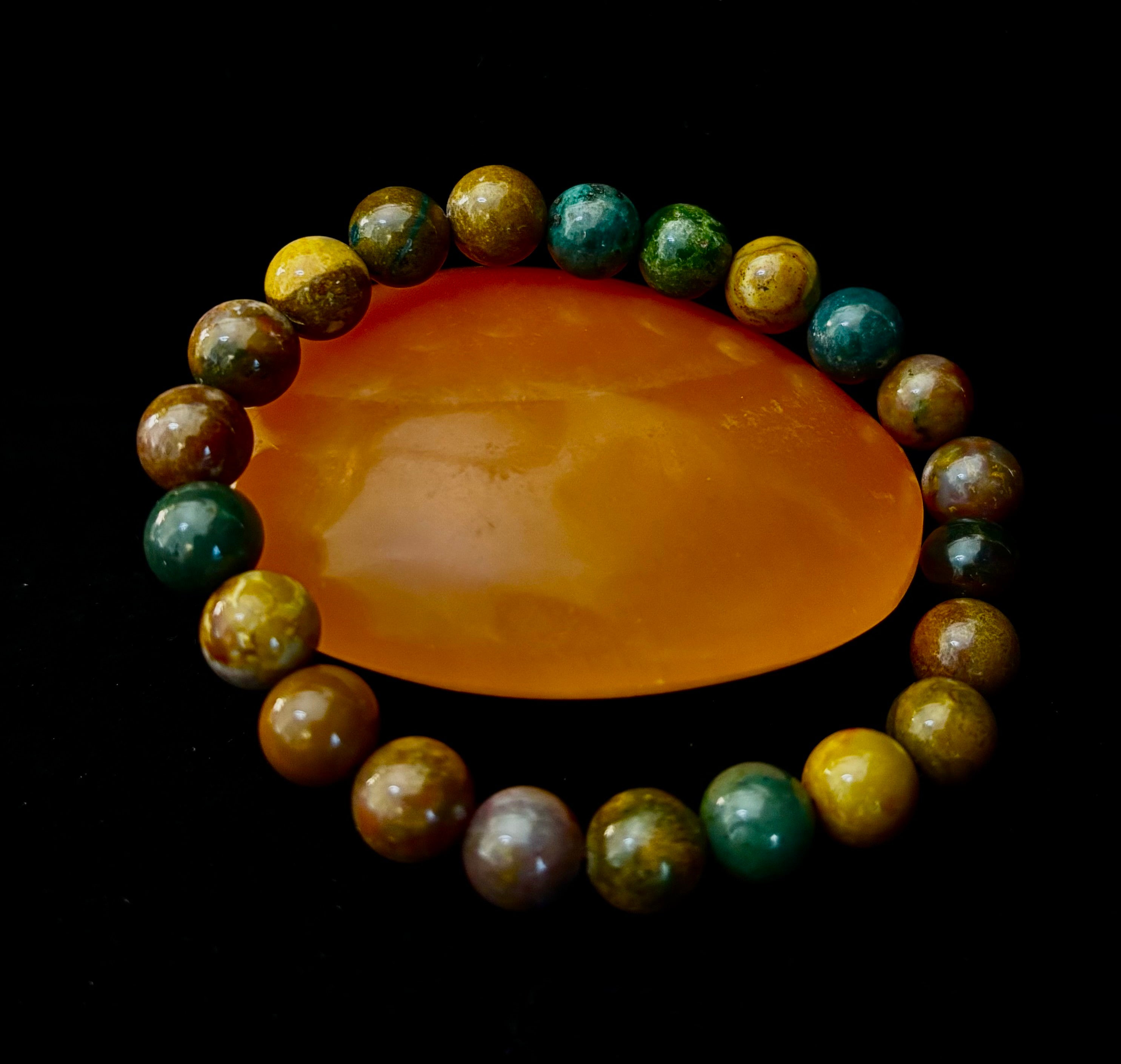 Ocean Jasper Bracelet – 8mm Natural Stone Beads | Medium Wrist Fit | Healing Crystal Jewelry for Joy & Balance | | Wiccan Center