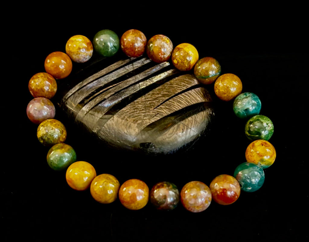 Ocean Jasper Bracelet – 8mm Natural Stone Beads | Medium Wrist Fit | Healing Crystal Jewelry for Joy & Balance | | Wiccan Center