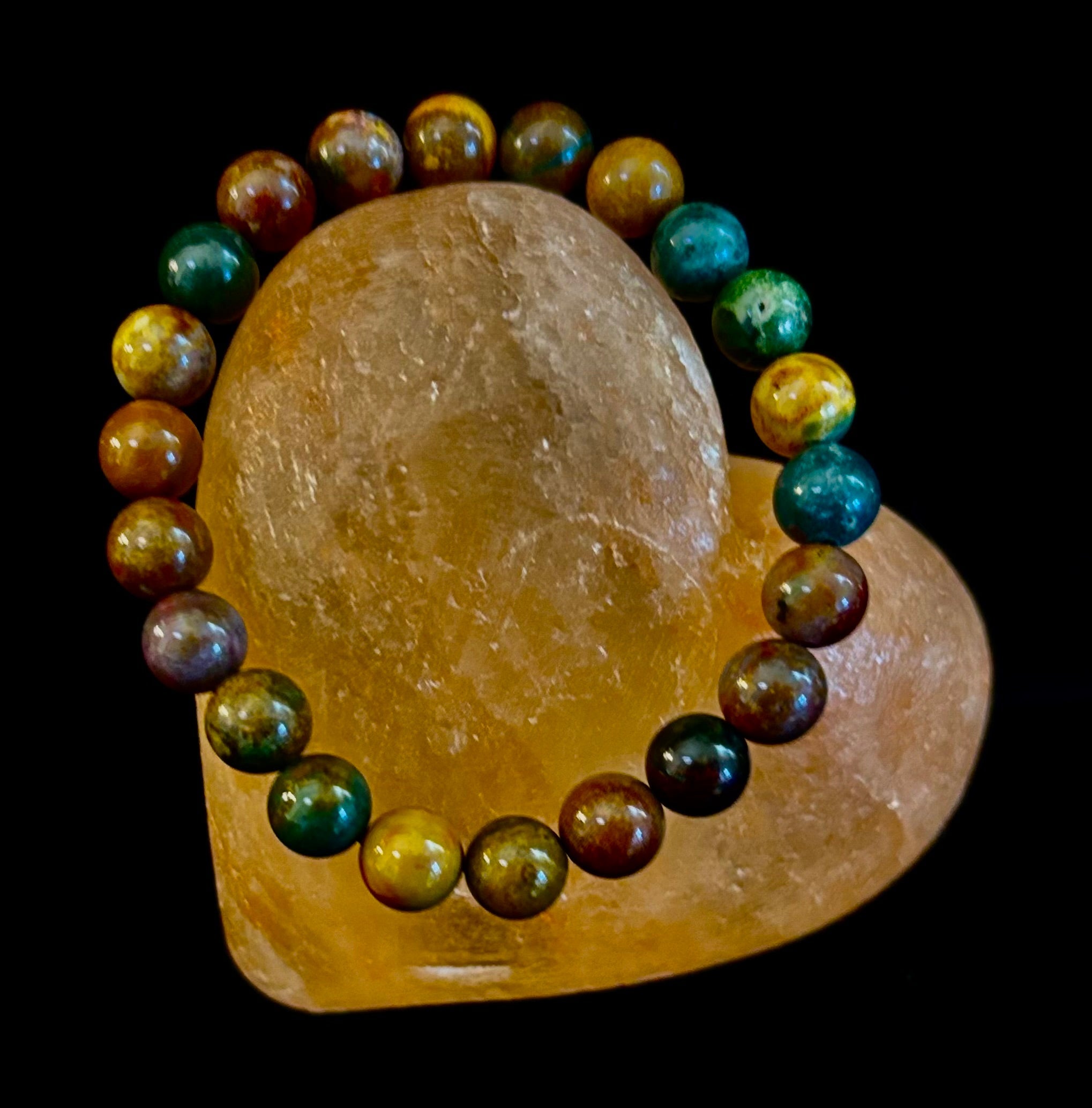 Ocean Jasper Bracelet – 8mm Natural Stone Beads | Medium Wrist Fit | Healing Crystal Jewelry for Joy & Balance | | Wiccan Center