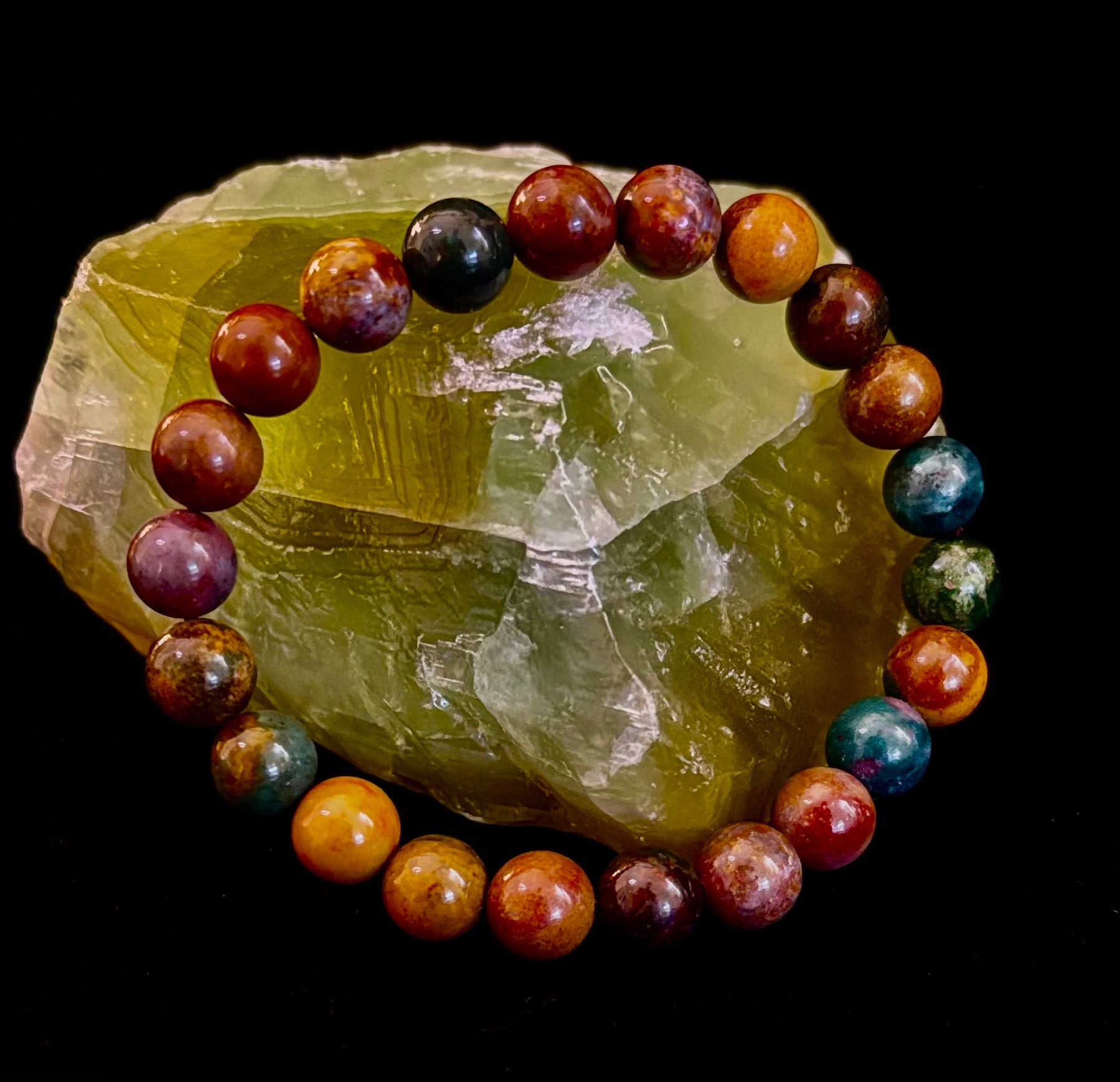 Ocean Jasper Bracelet – 8mm Natural Stone Beads | Medium Wrist Fit | Healing Crystal Jewelry for Joy & Balance | | Wiccan Center