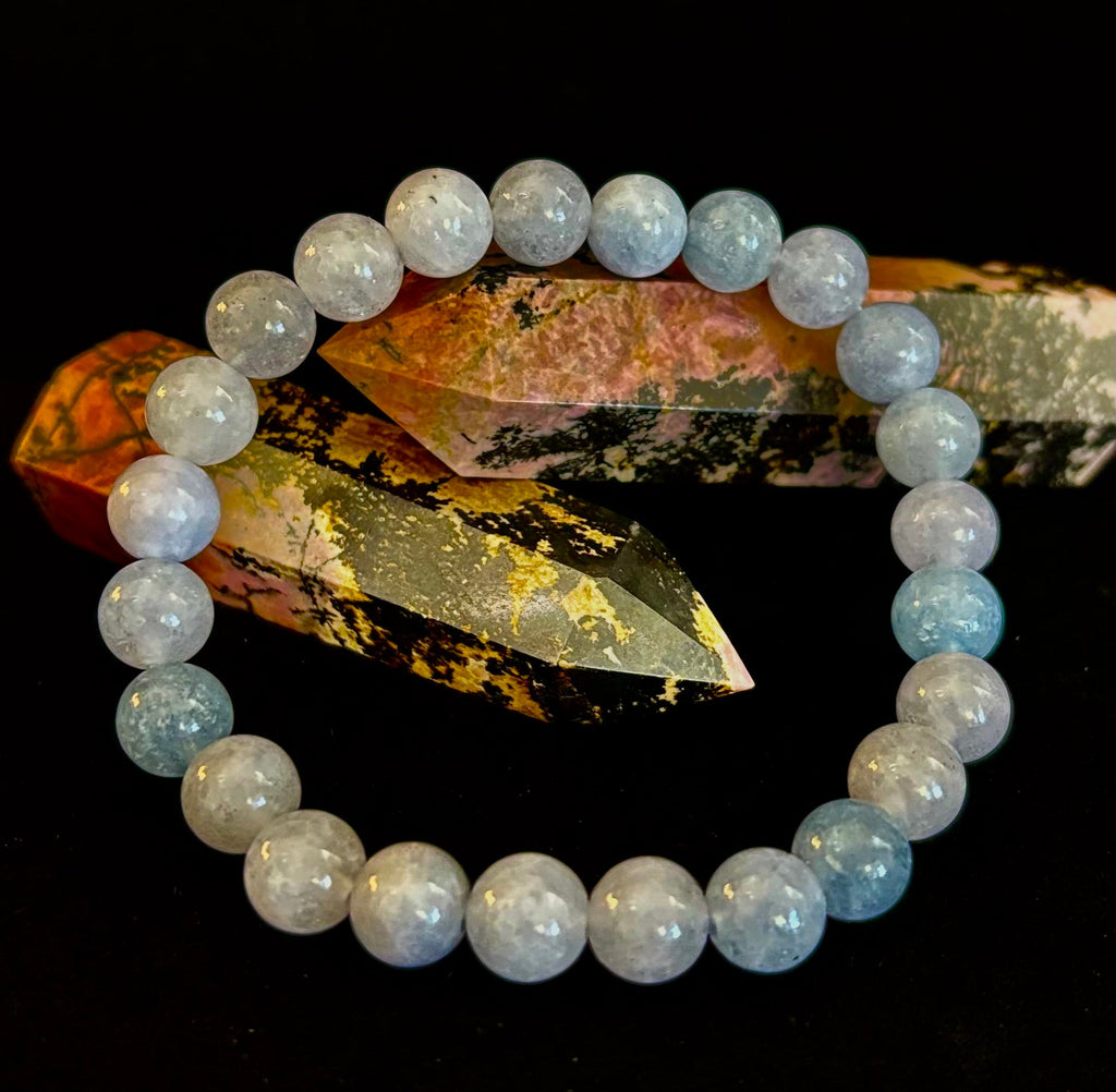 Aquamarine Beaded Bracelet – Reiki-Infused Calm, Clarity & Communication Jewelry (Medium Wrist) | | Wiccan Center