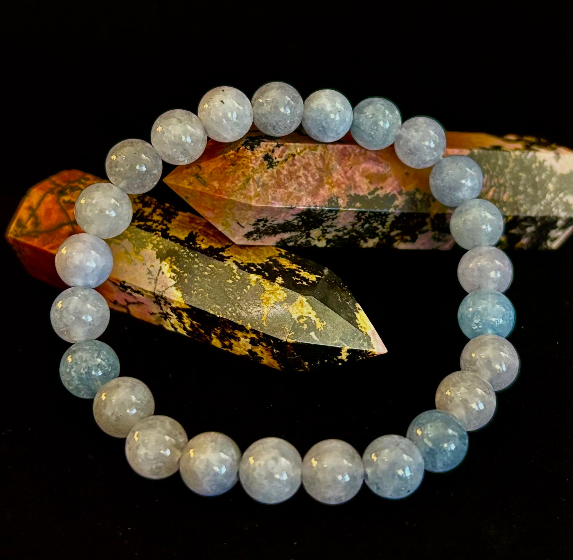 Aquamarine Beaded Bracelet – Reiki-Infused Calm, Clarity & Communication Jewelry (Medium Wrist) | | Wiccan Center