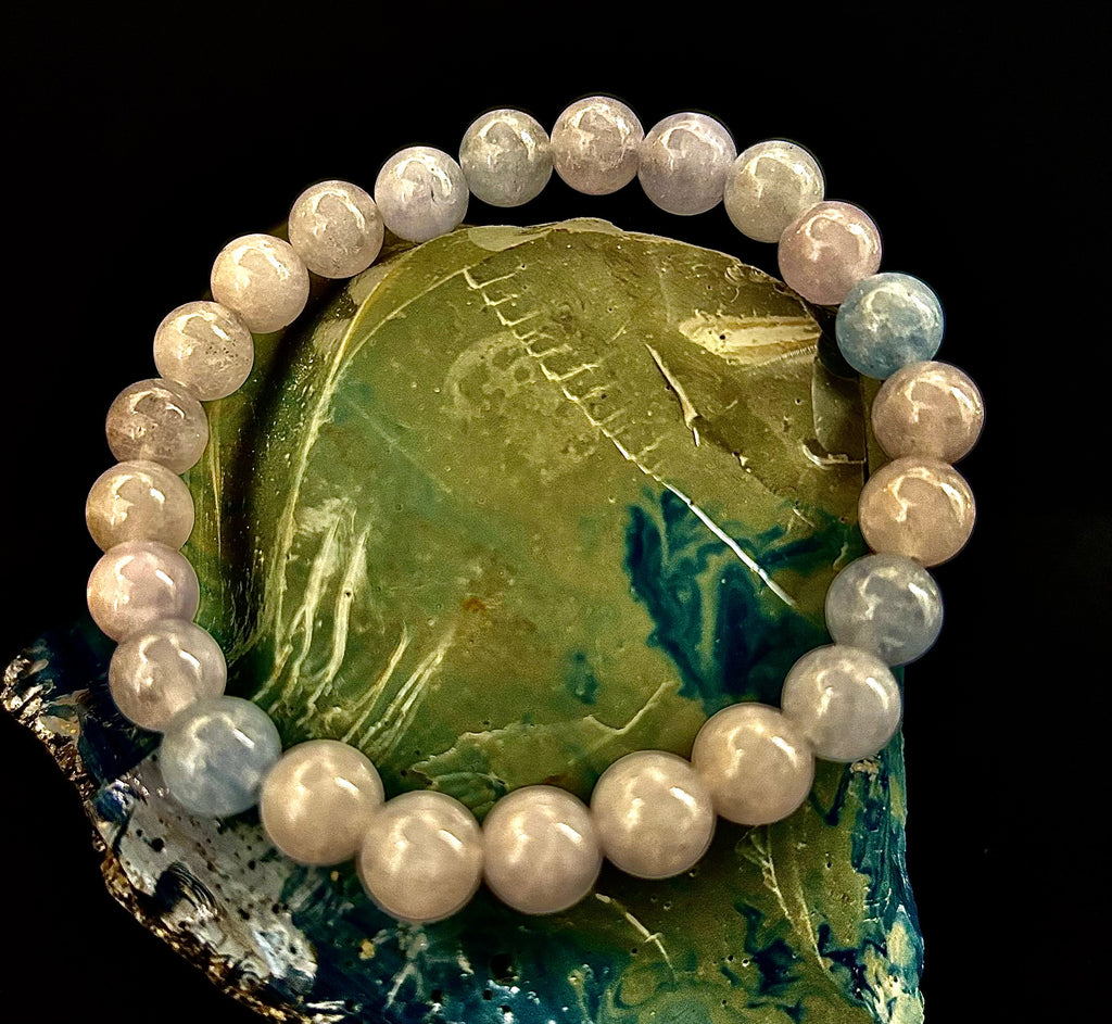 Aquamarine Beaded Bracelet – Reiki-Infused Calm, Clarity & Communication Jewelry (Medium Wrist) | | Wiccan Center
