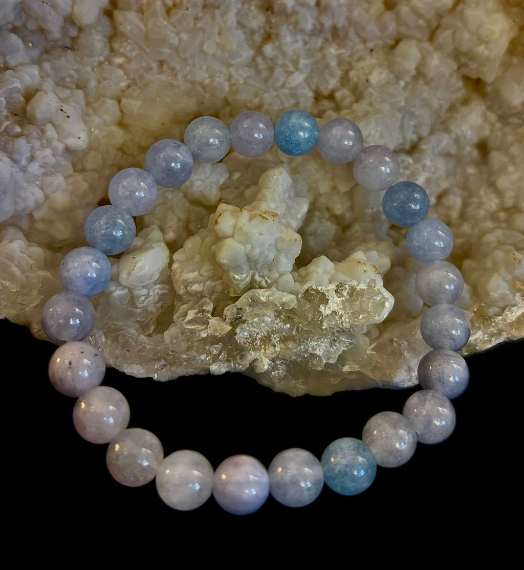 Aquamarine Beaded Bracelet – Reiki-Infused Calm, Clarity & Communication Jewelry (Medium Wrist) | | Wiccan Center