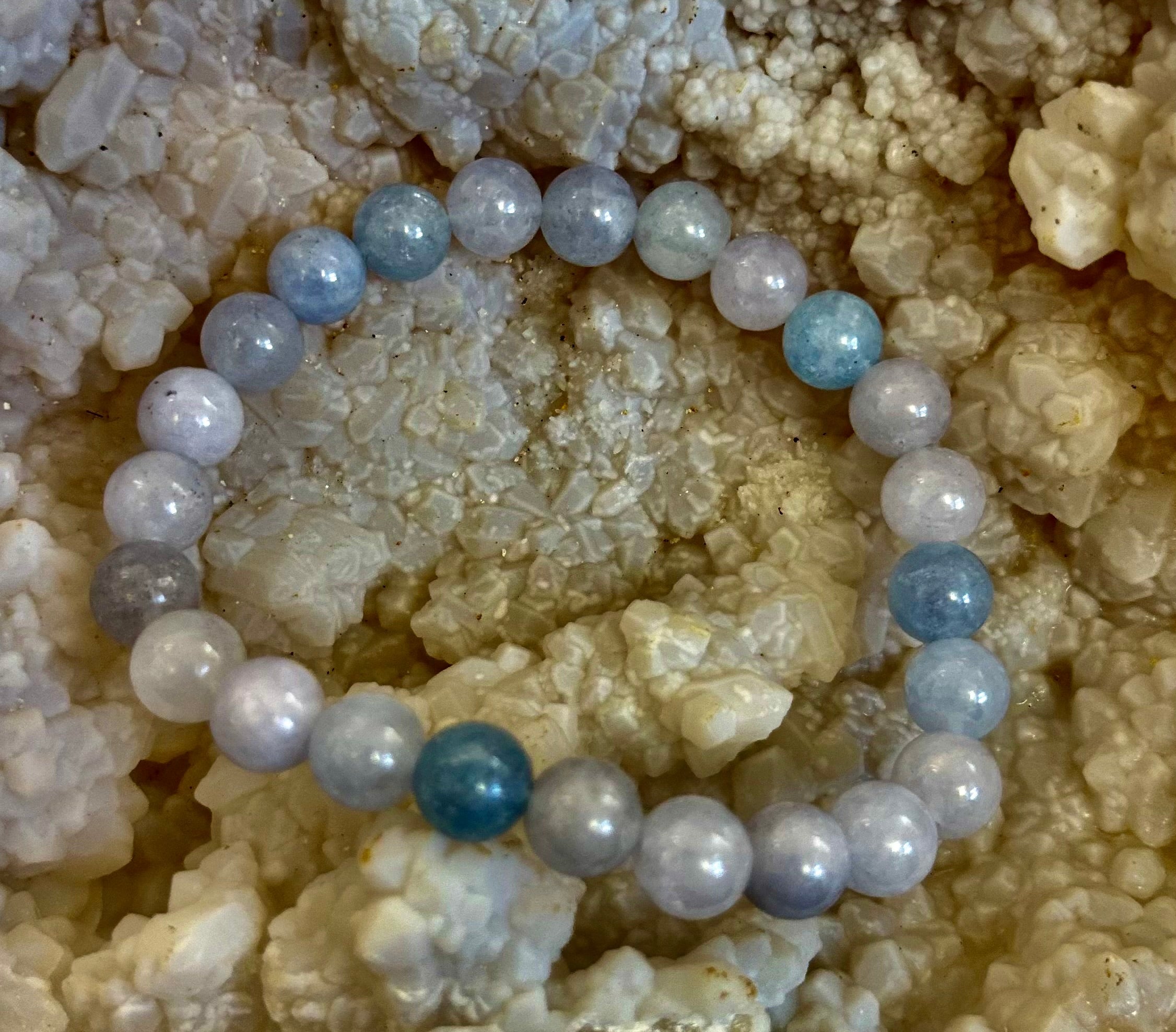 Aquamarine Beaded Bracelet – Reiki-Infused Calm, Clarity & Communication Jewelry (Medium Wrist) | | Wiccan Center