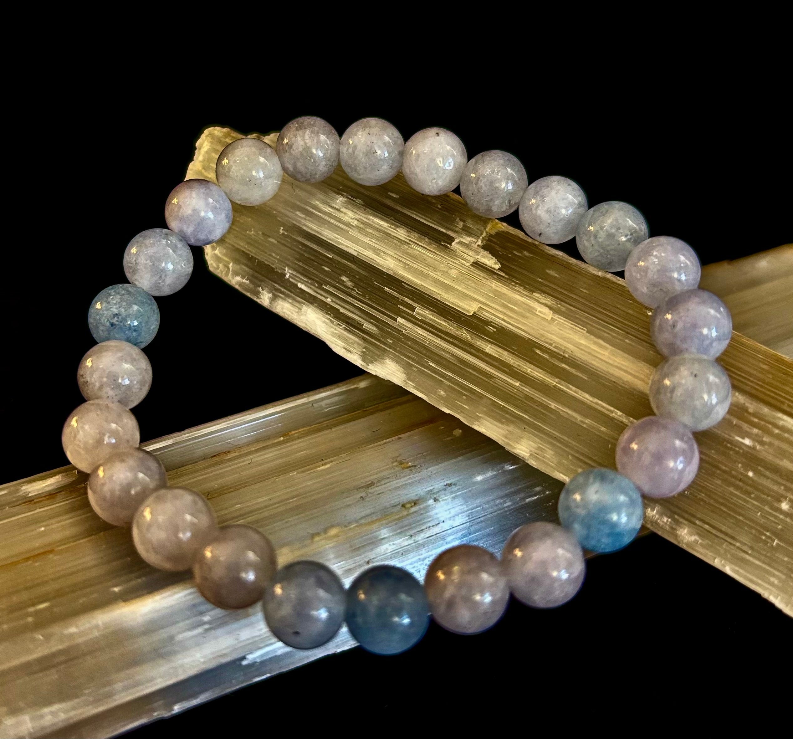 Aquamarine Beaded Bracelet – Reiki-Infused Calm, Clarity & Communication Jewelry (Medium Wrist) | | Wiccan Center