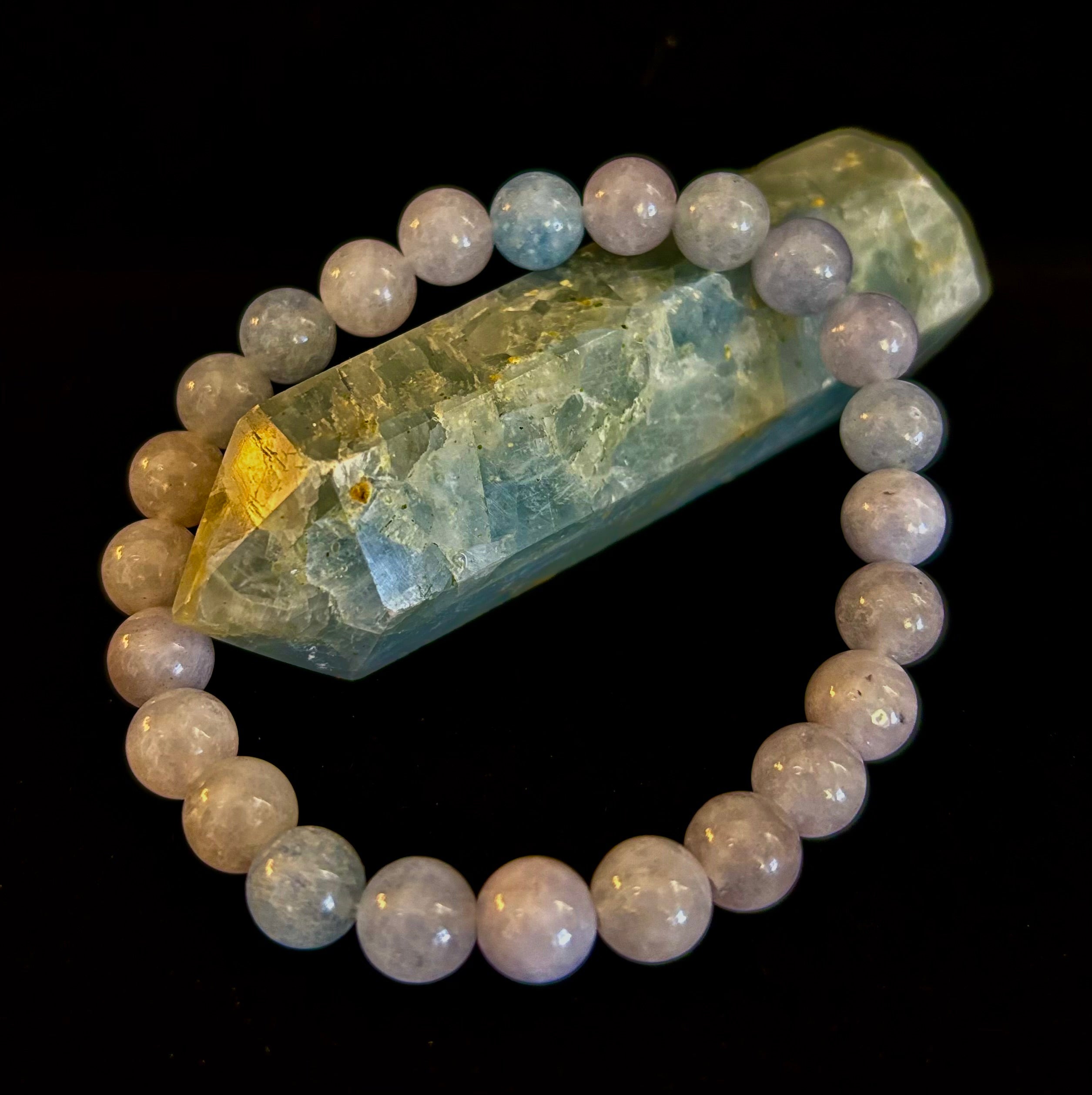 Aquamarine Beaded Bracelet – Reiki-Infused Calm, Clarity & Communication Jewelry (Medium Wrist) | | Wiccan Center