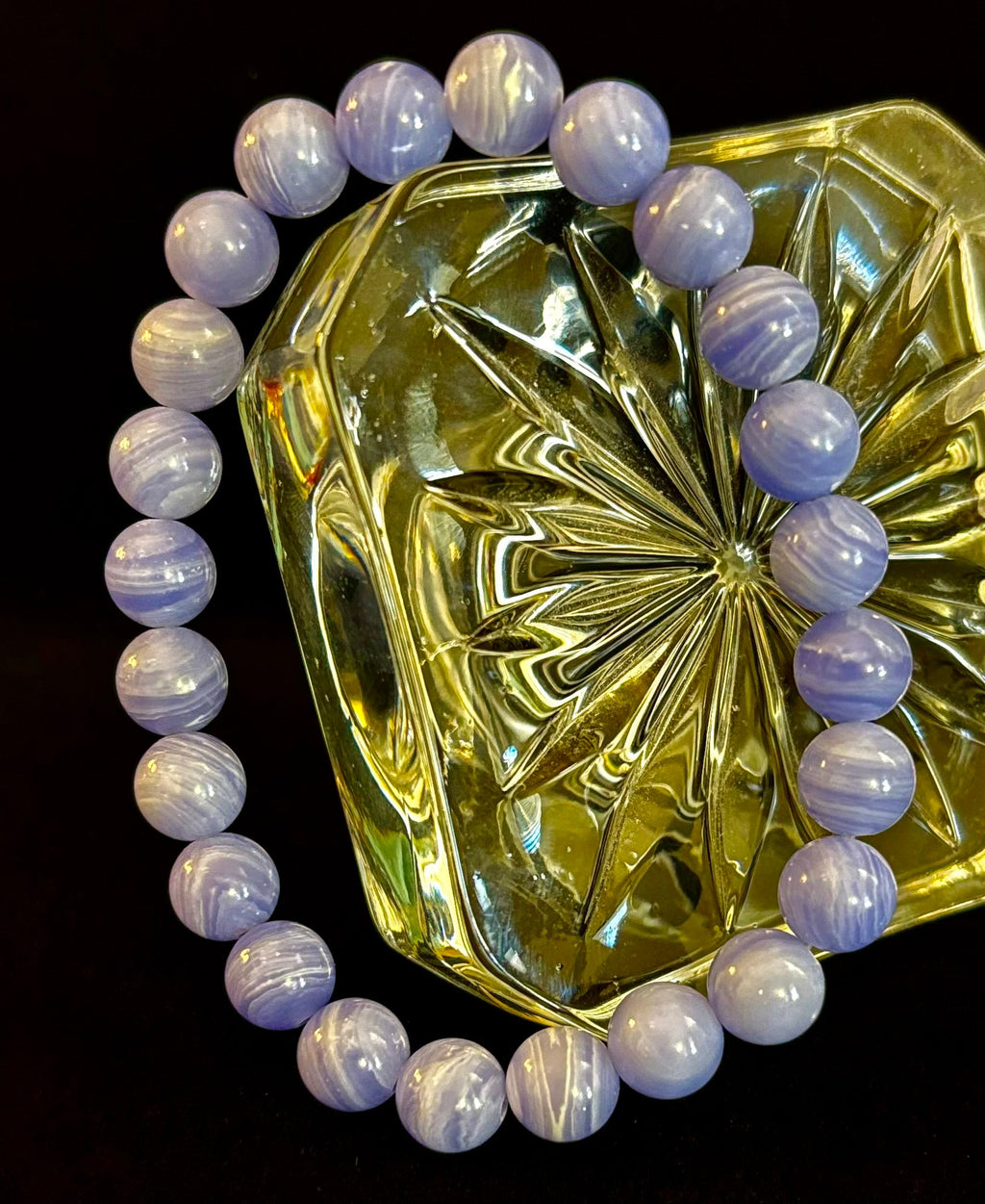 Blue Lace Agate Bracelet – Natural Stone Bracelet for Anxiety Relief & Calm (Medium Wrists) | | Wiccan Center