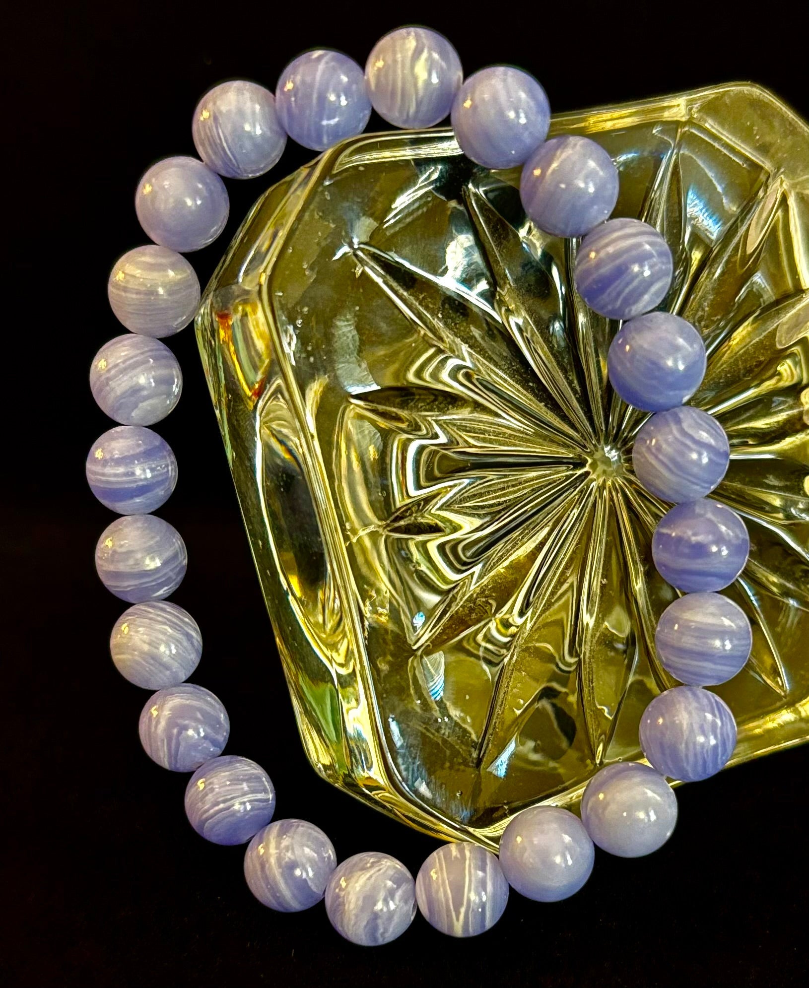Blue Lace Agate Bracelet – Natural Stone Bracelet for Anxiety Relief & Calm (Medium Wrists) | | Wiccan Center