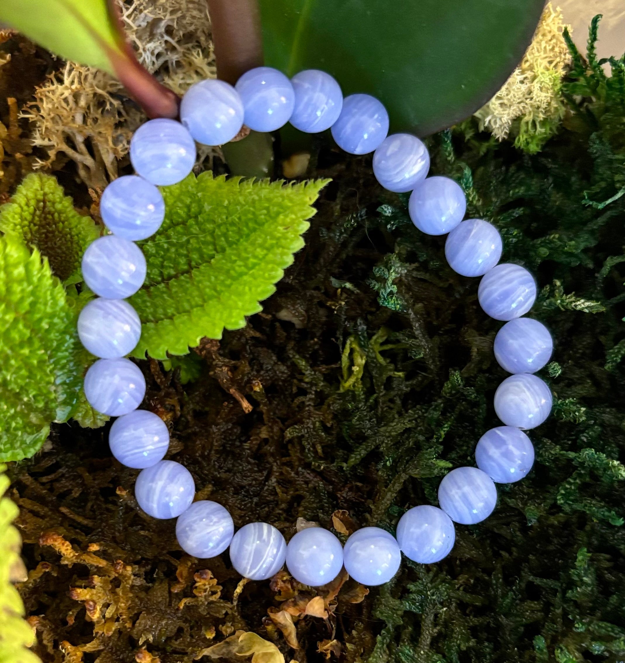 Blue Lace Agate Bracelet – Natural Stone Bracelet for Anxiety Relief & Calm (Medium Wrists) | | Wiccan Center