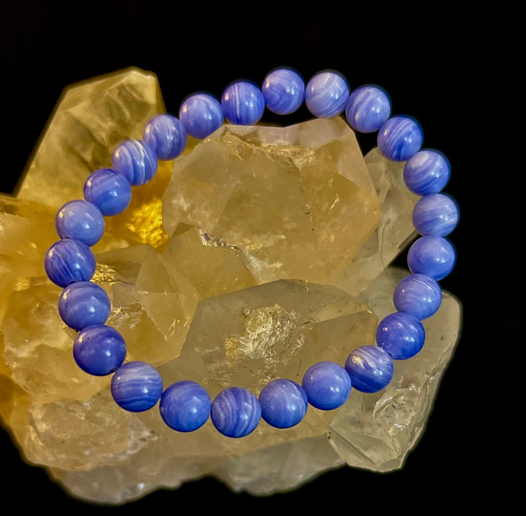 Blue Lace Agate Bracelet – Natural Stone Bracelet for Anxiety Relief & Calm (Medium Wrists) | | Wiccan Center