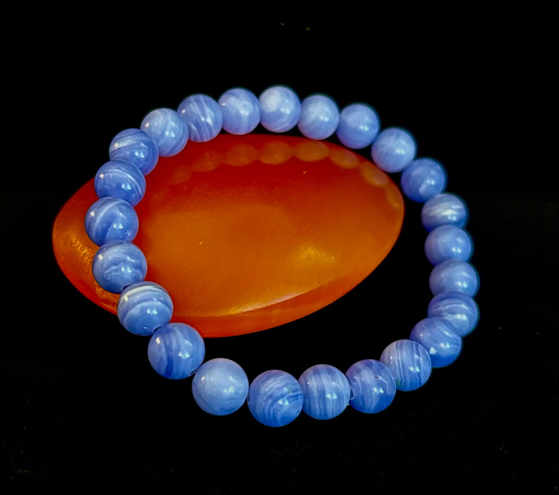 Blue Lace Agate Bracelet – Natural Stone Bracelet for Anxiety Relief & Calm (Medium Wrists) | | Wiccan Center