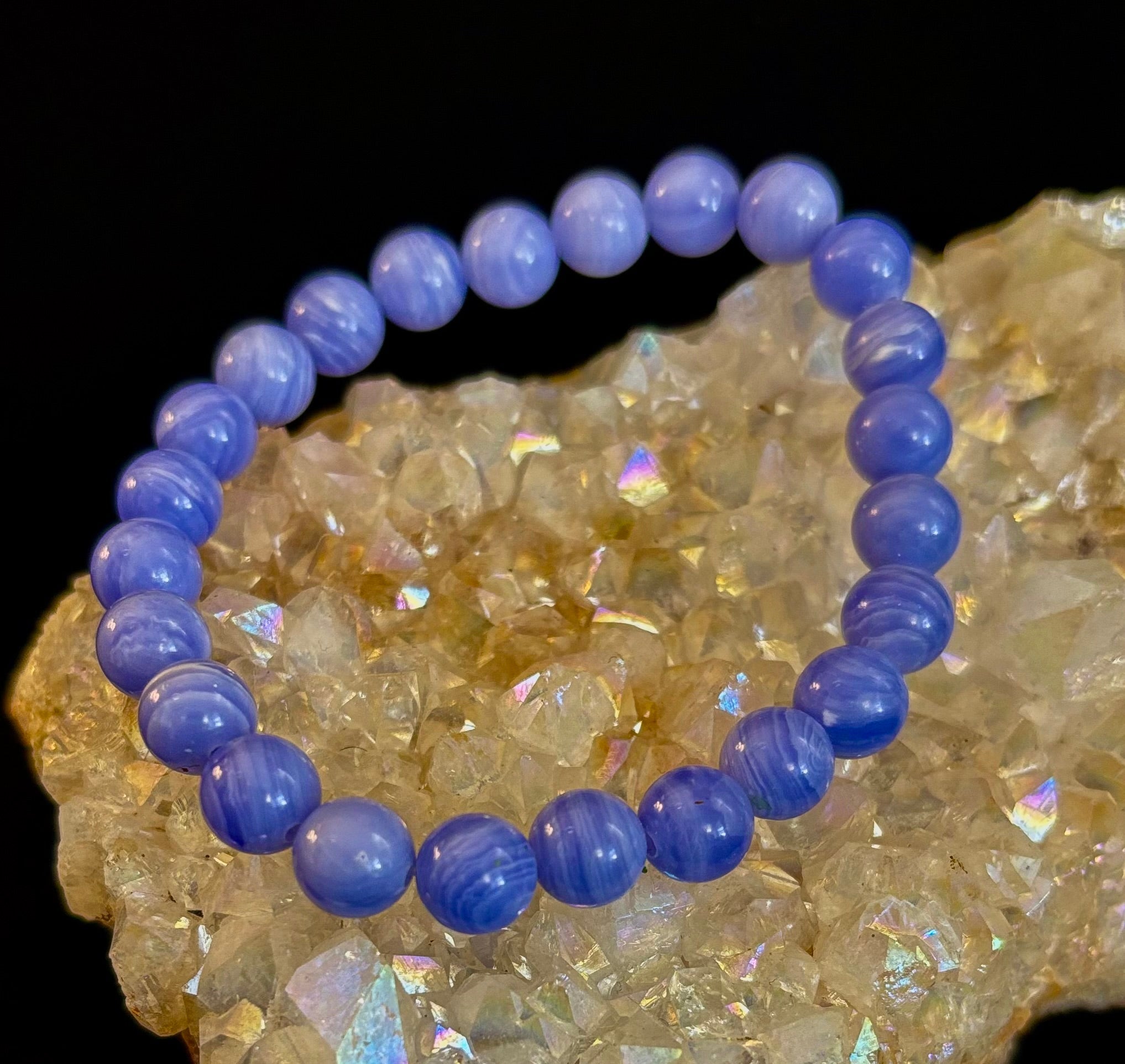 Blue Lace Agate Bracelet – Natural Stone Bracelet for Anxiety Relief & Calm (Medium Wrists) | | Wiccan Center