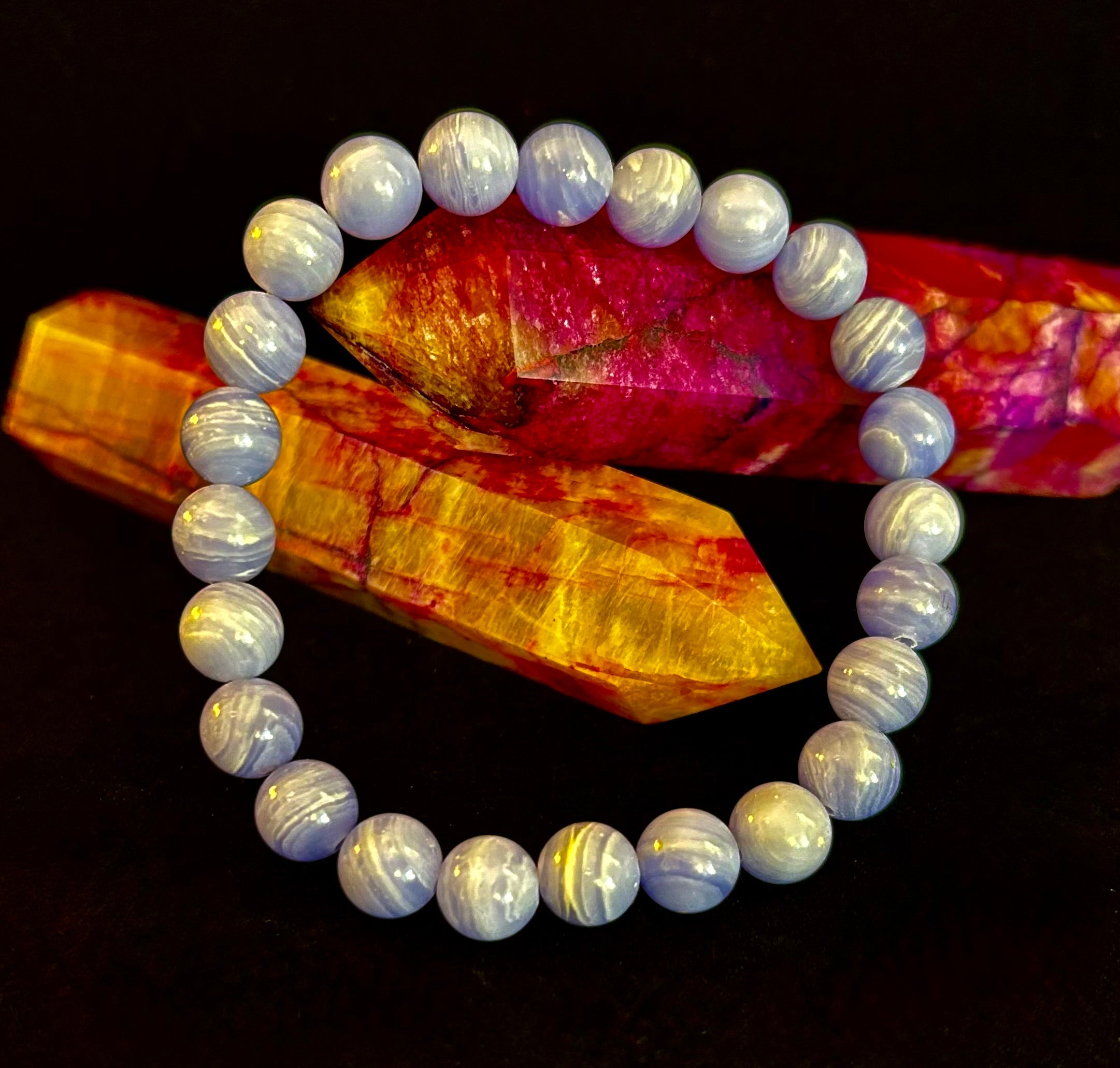 Blue Lace Agate Bracelet – Natural Stone Bracelet for Anxiety Relief & Calm (Medium Wrists) | | Wiccan Center