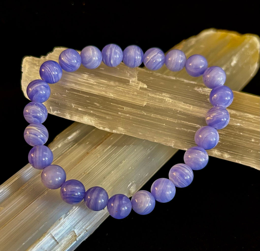 Blue Lace Agate Bracelet – Natural Stone Bracelet for Anxiety Relief & Calm (Medium Wrists) | | Wiccan Center